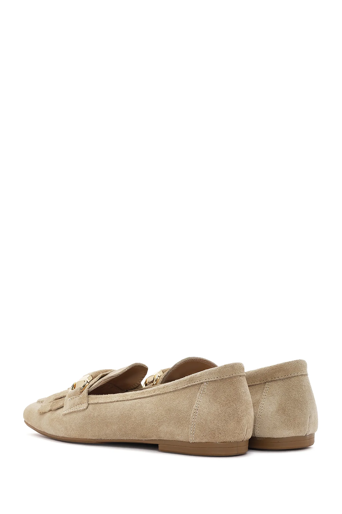 Kadın Bej Püsküllü Süet Deri Maskülen Loafer - Image 5