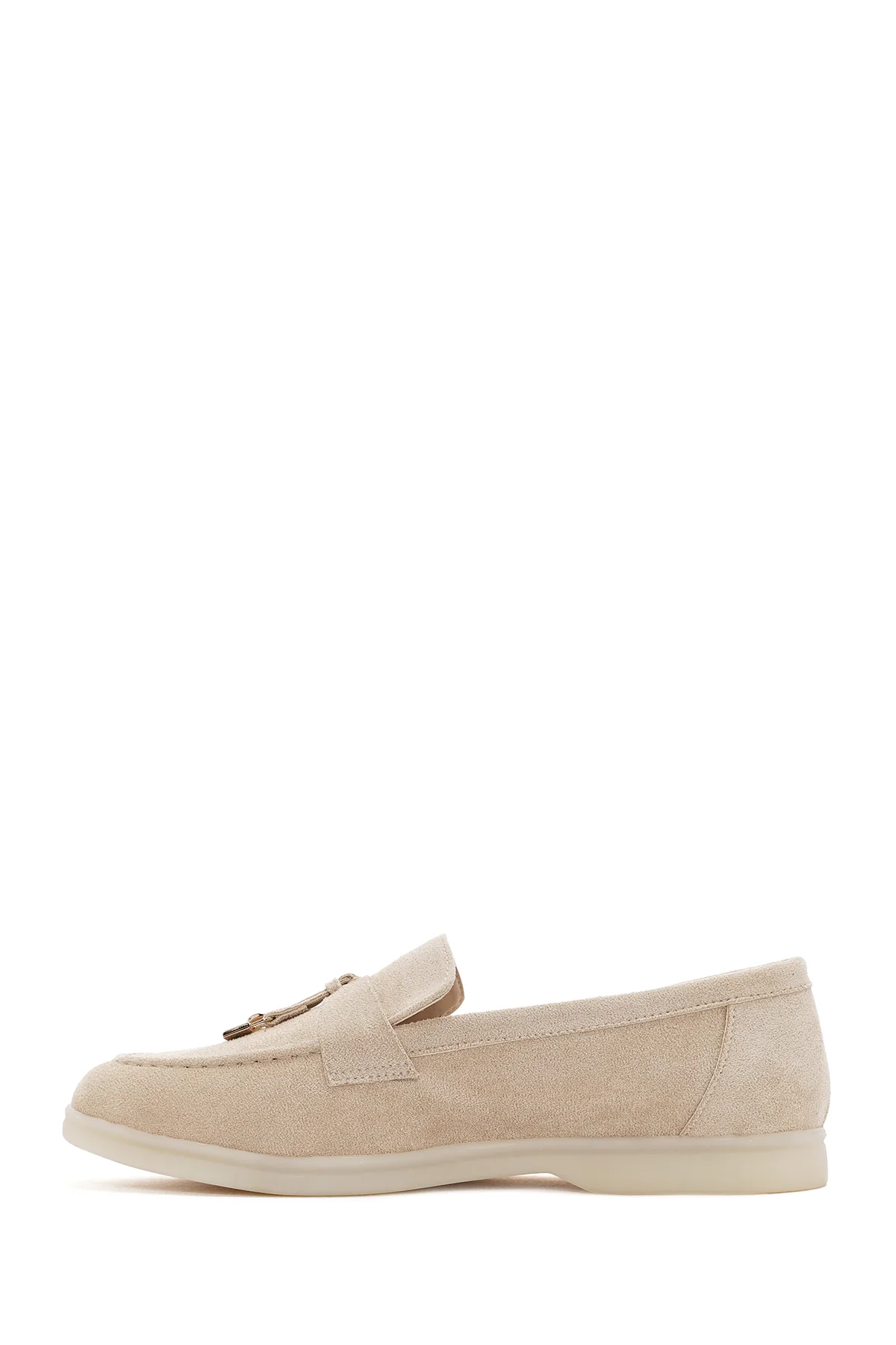 Kadın Bej Püsküllü Süet Maskülen Loafer - Image 2