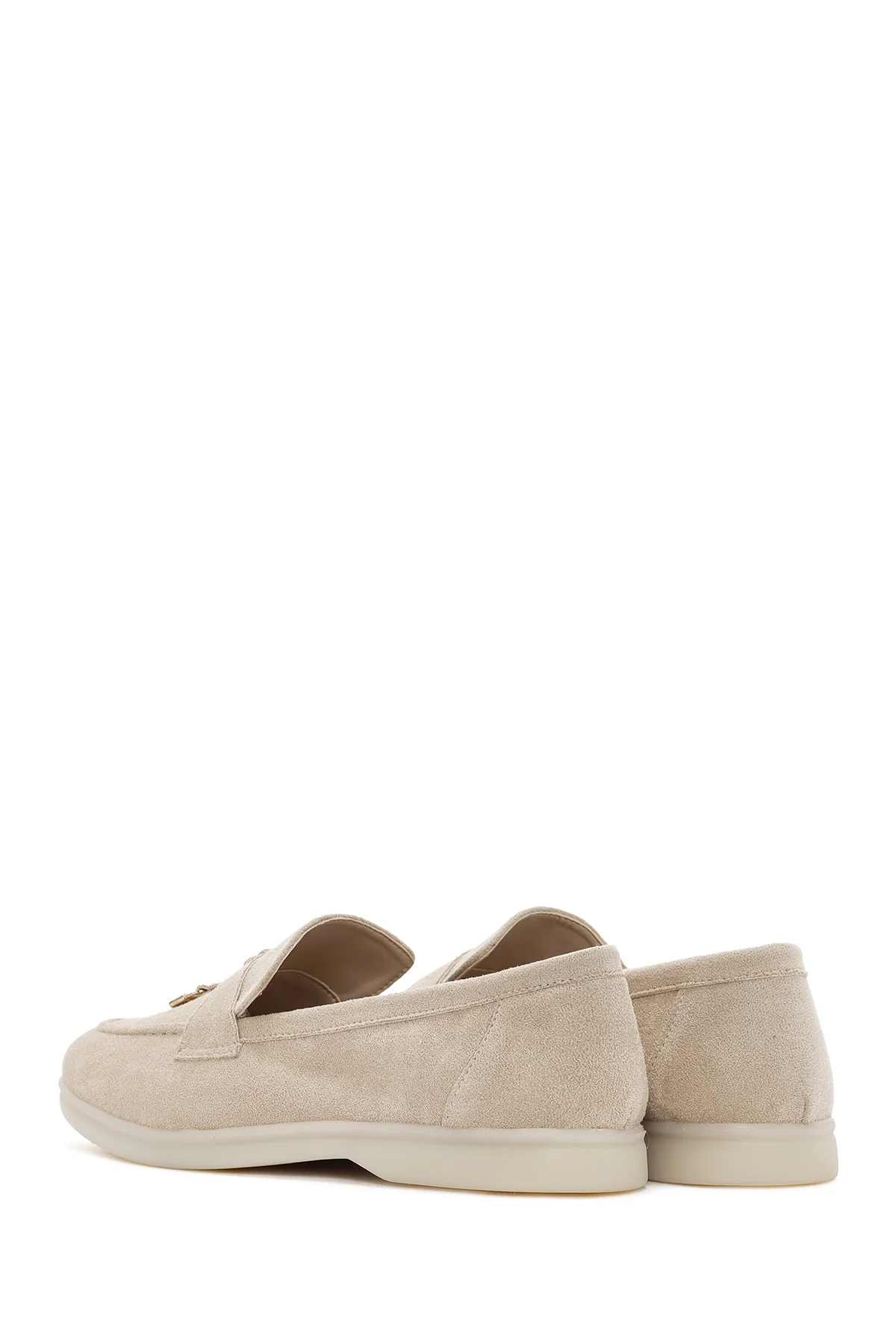 Kadın Bej Püsküllü Süet Maskülen Loafer - Image 5