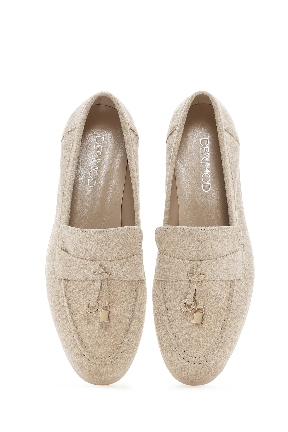 Kadın Bej Püsküllü Süet Maskülen Loafer - Image 7