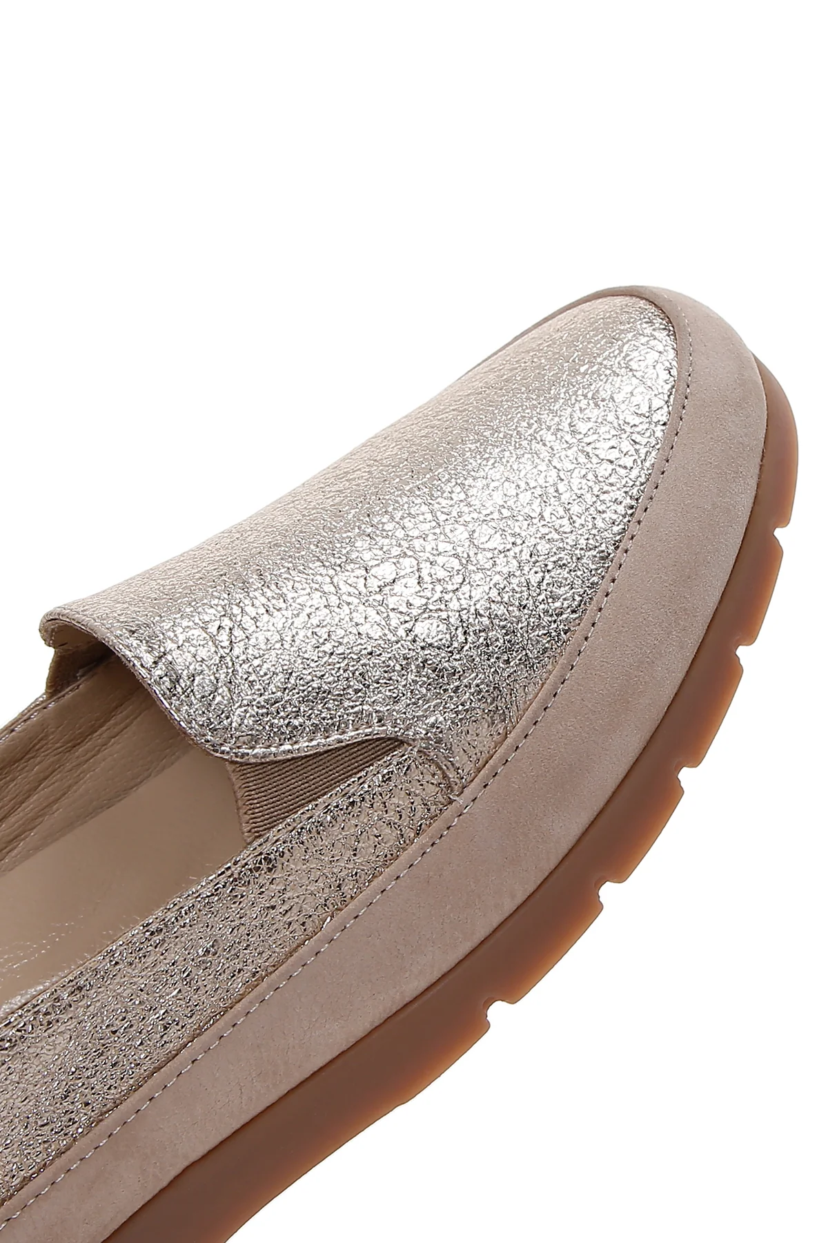 Kadın Bej Simli Deri Comfort Loafer - Image 8