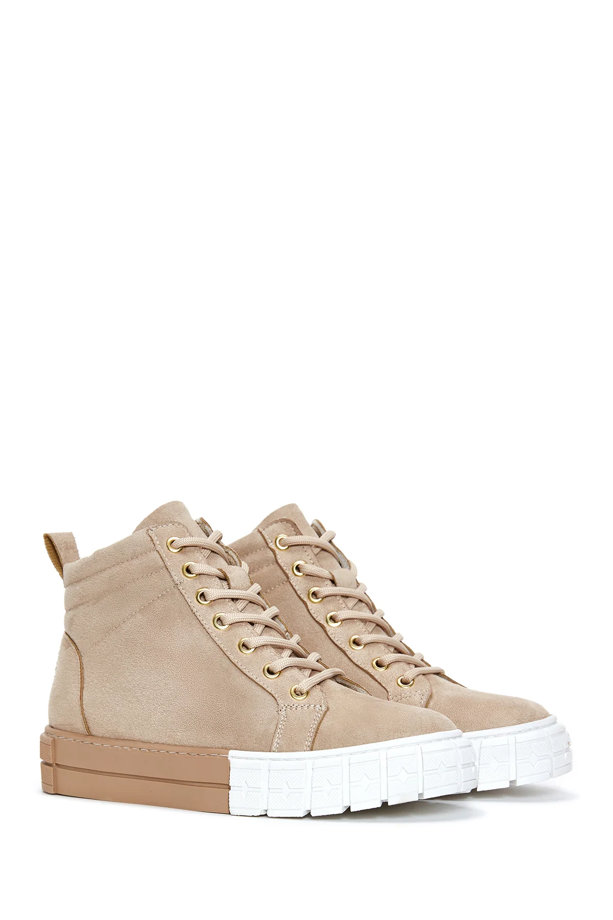 Kadın Bej Süet Bilekli Sneaker - Image 3