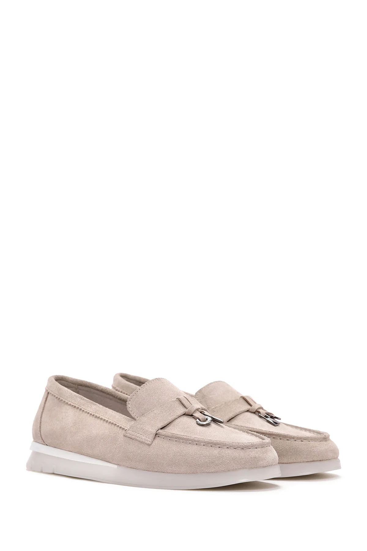Kadın Bej Süet Deri Comfort Loafer - Image 3