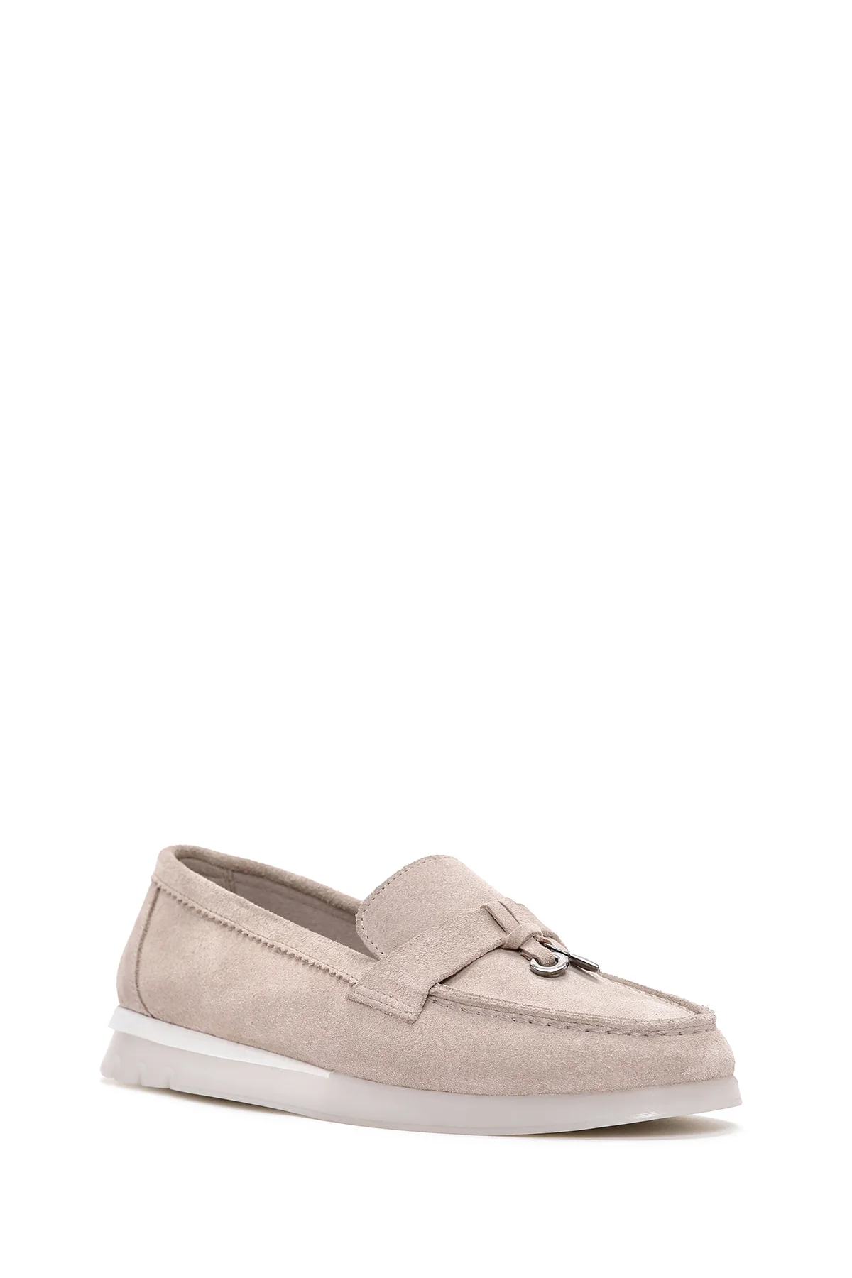 Kadın Bej Süet Deri Comfort Loafer - Image 5
