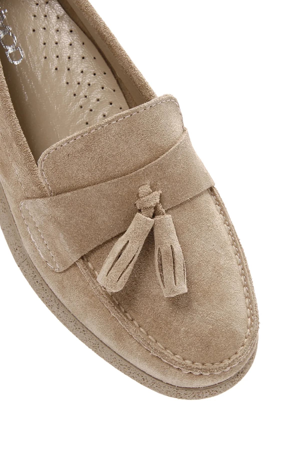 Kadın Bej Süet Deri Comfort Loafer - Image 11
