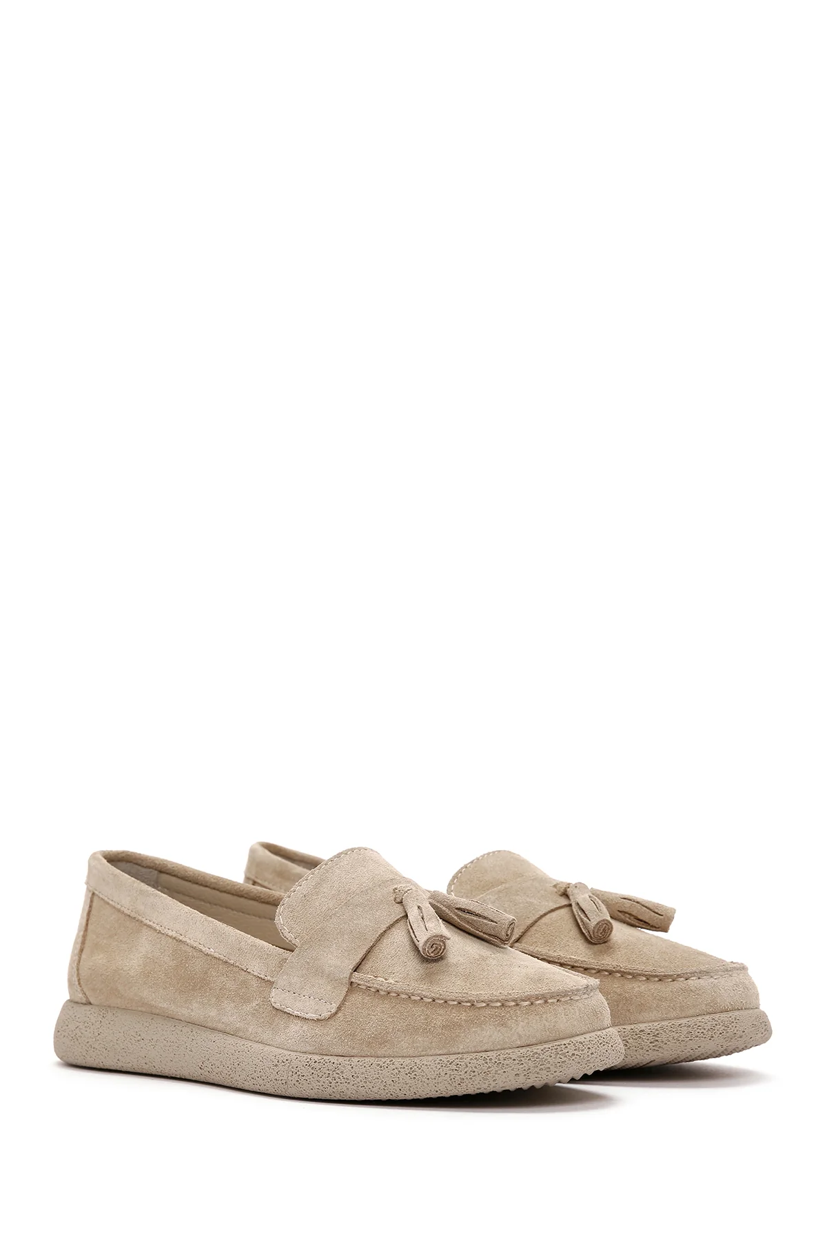 Kadın Bej Süet Deri Comfort Loafer - Image 3