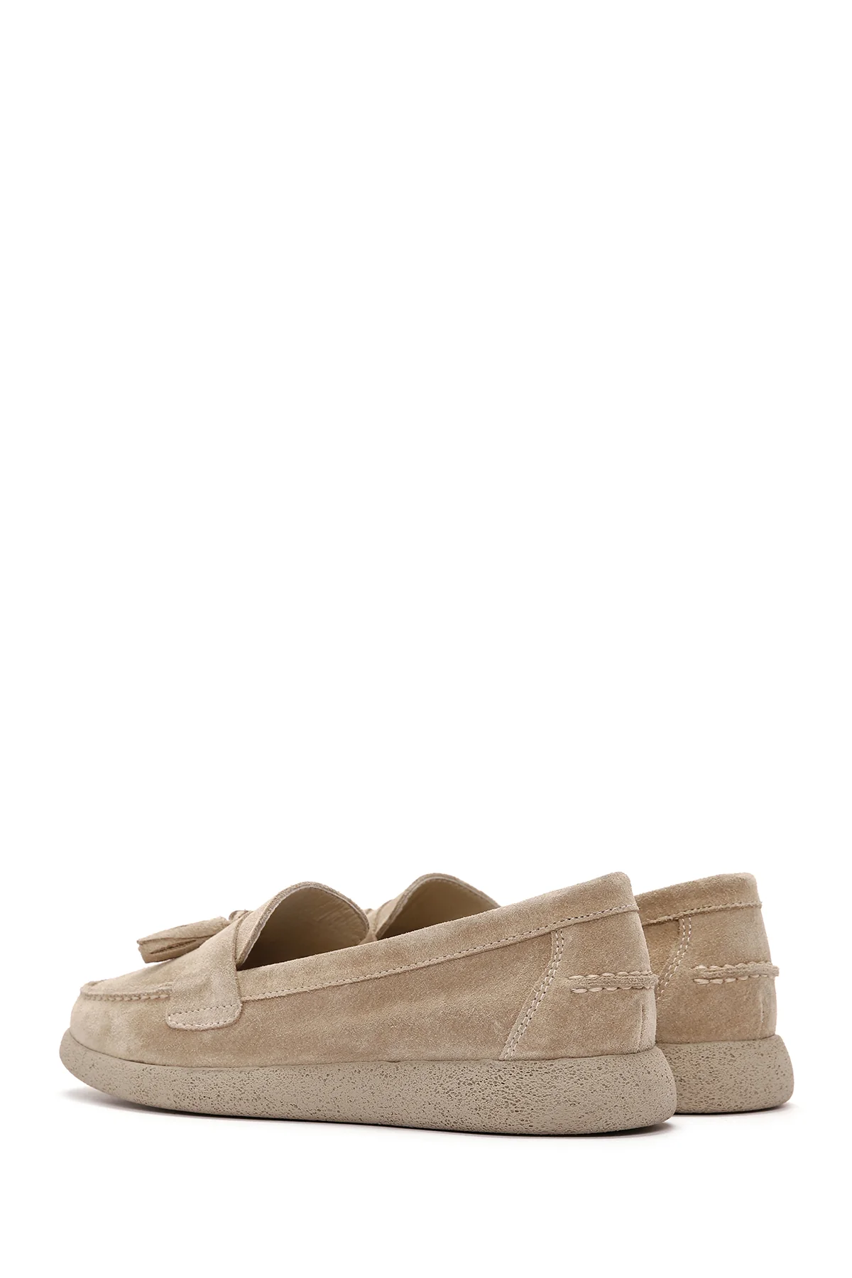 Kadın Bej Süet Deri Comfort Loafer - Image 6