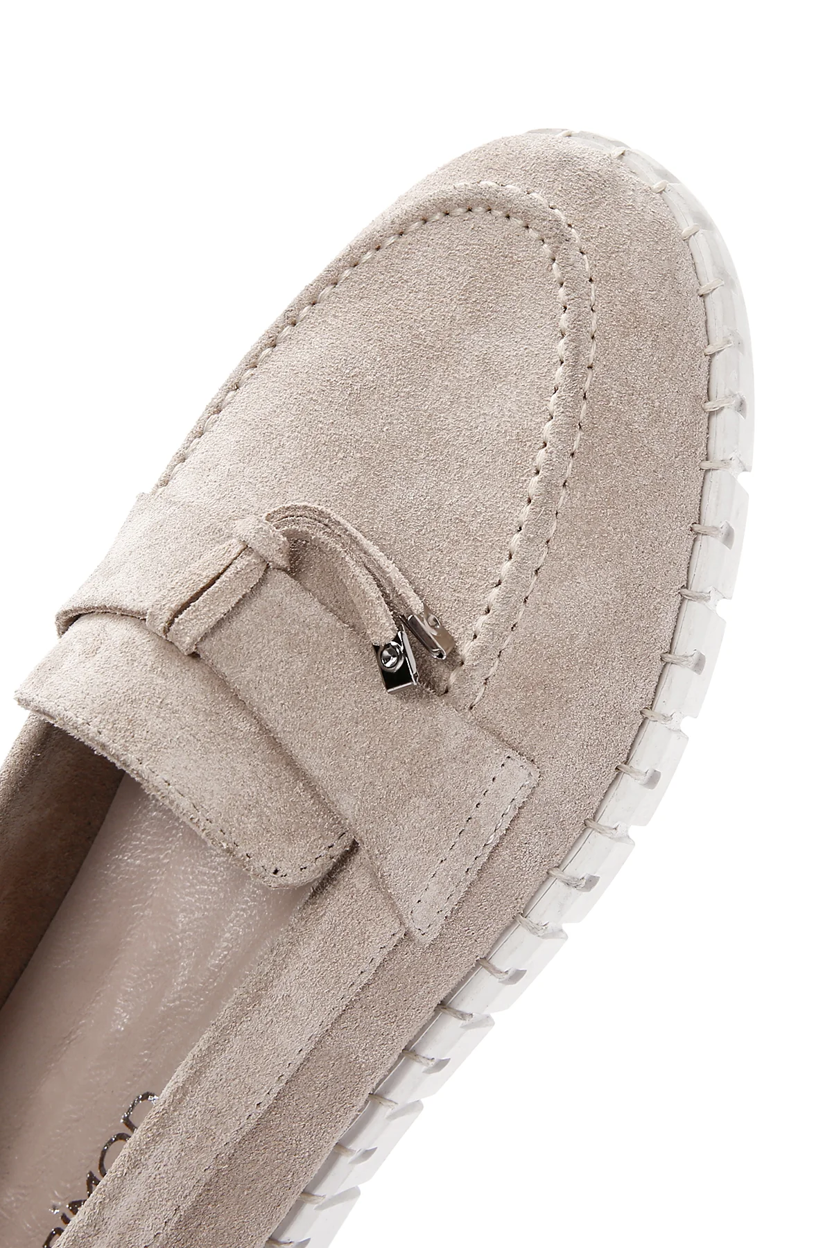 Kadın Bej Süet Deri Comfort Loafer - Image 10