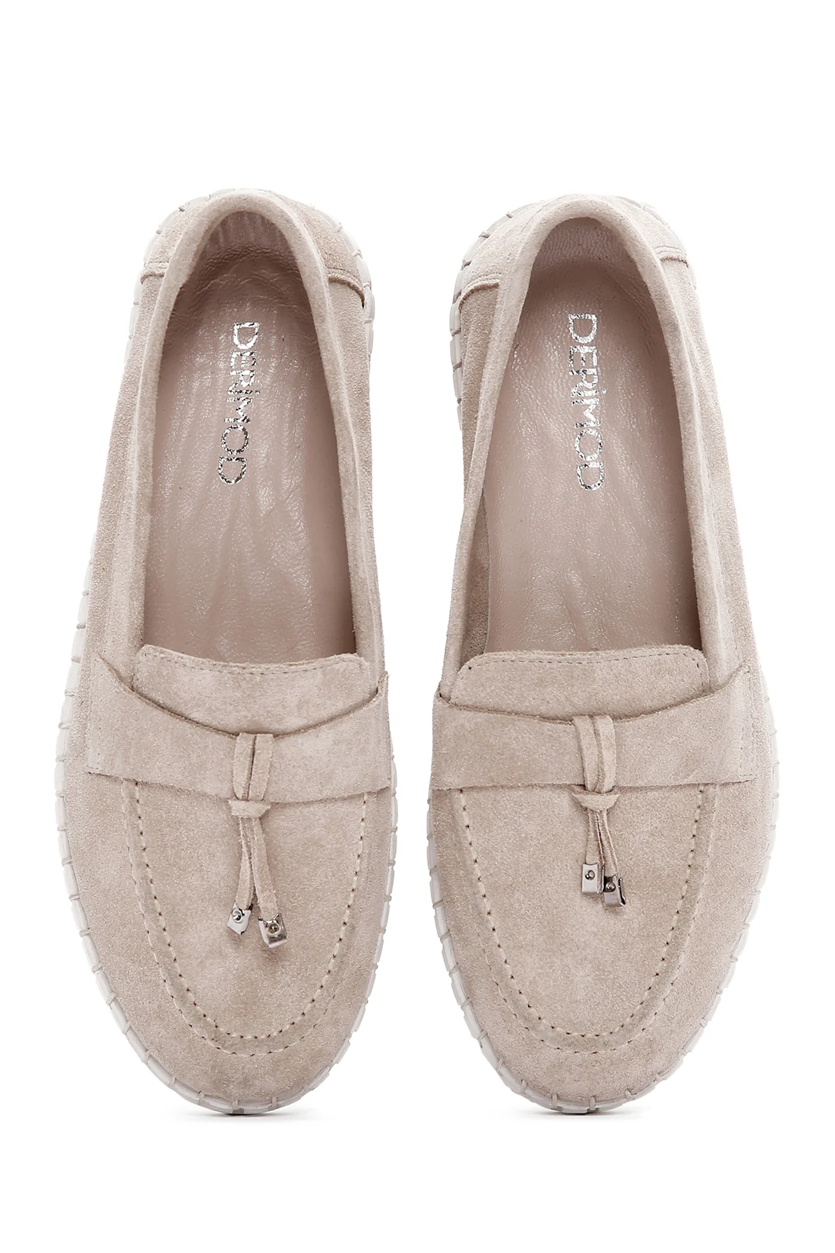 Kadın Bej Süet Deri Comfort Loafer - Image 7