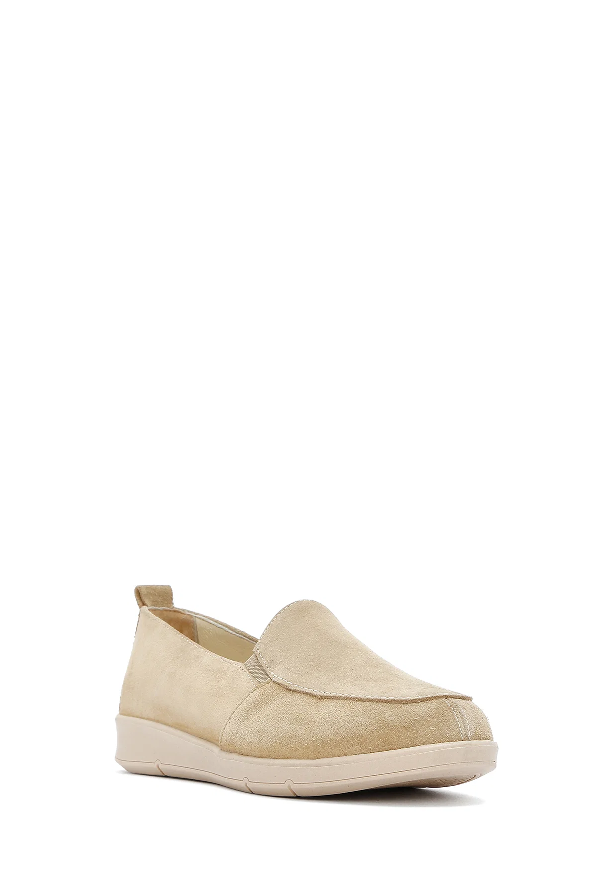 Kadın Bej Süet Deri Comfort Loafer - Image 6