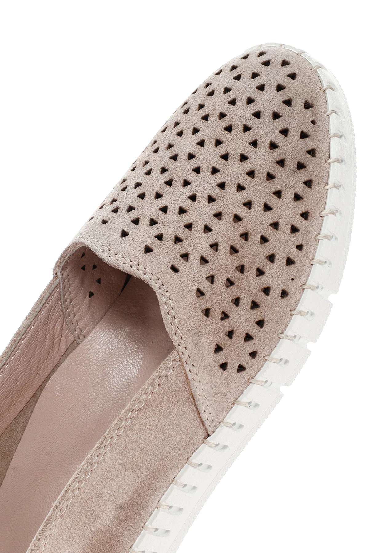 Kadın Bej Süet Deri Comfort Loafer - Image 9