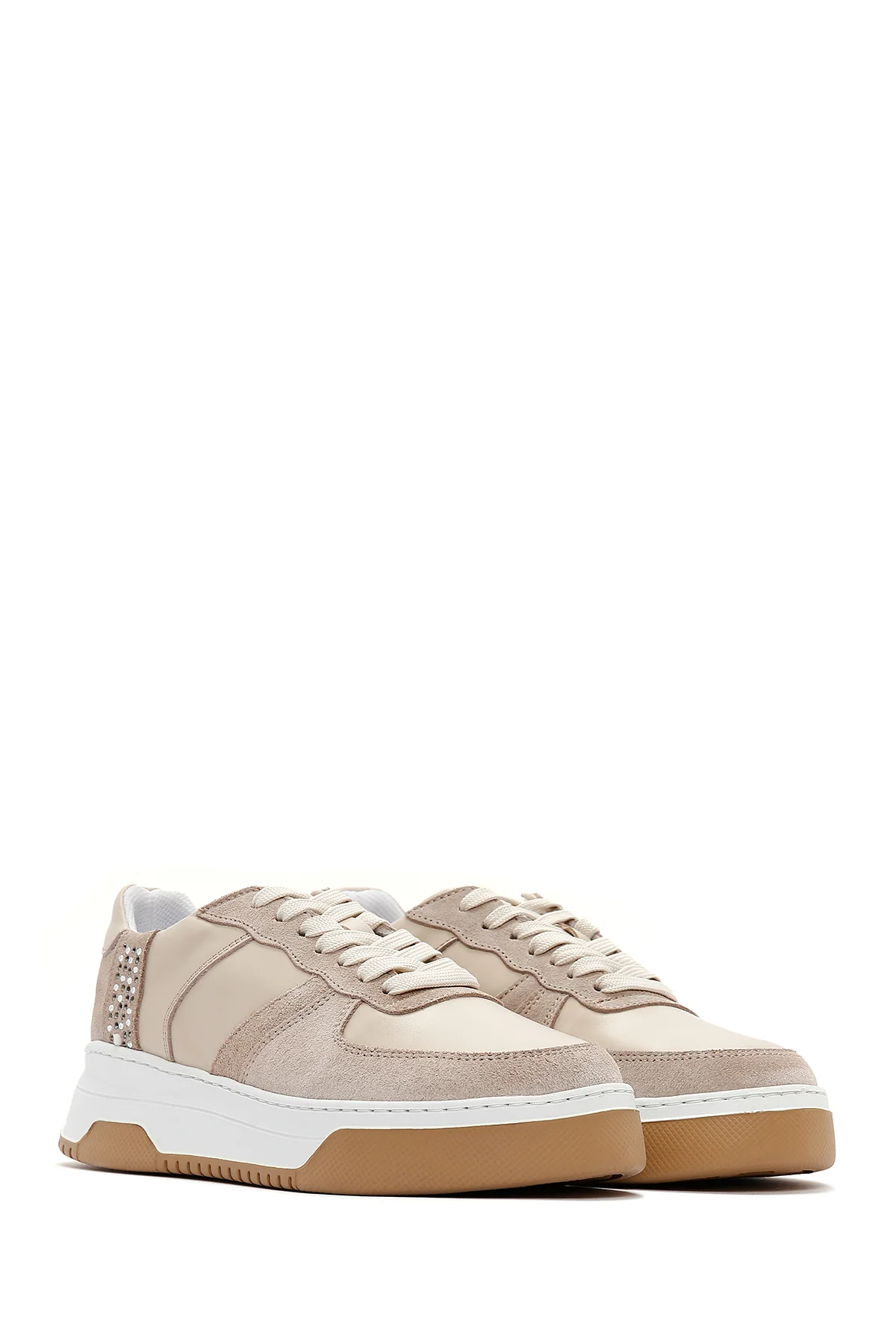 Kadın Bej Süet Deri Detaylı Sneaker - Image 3