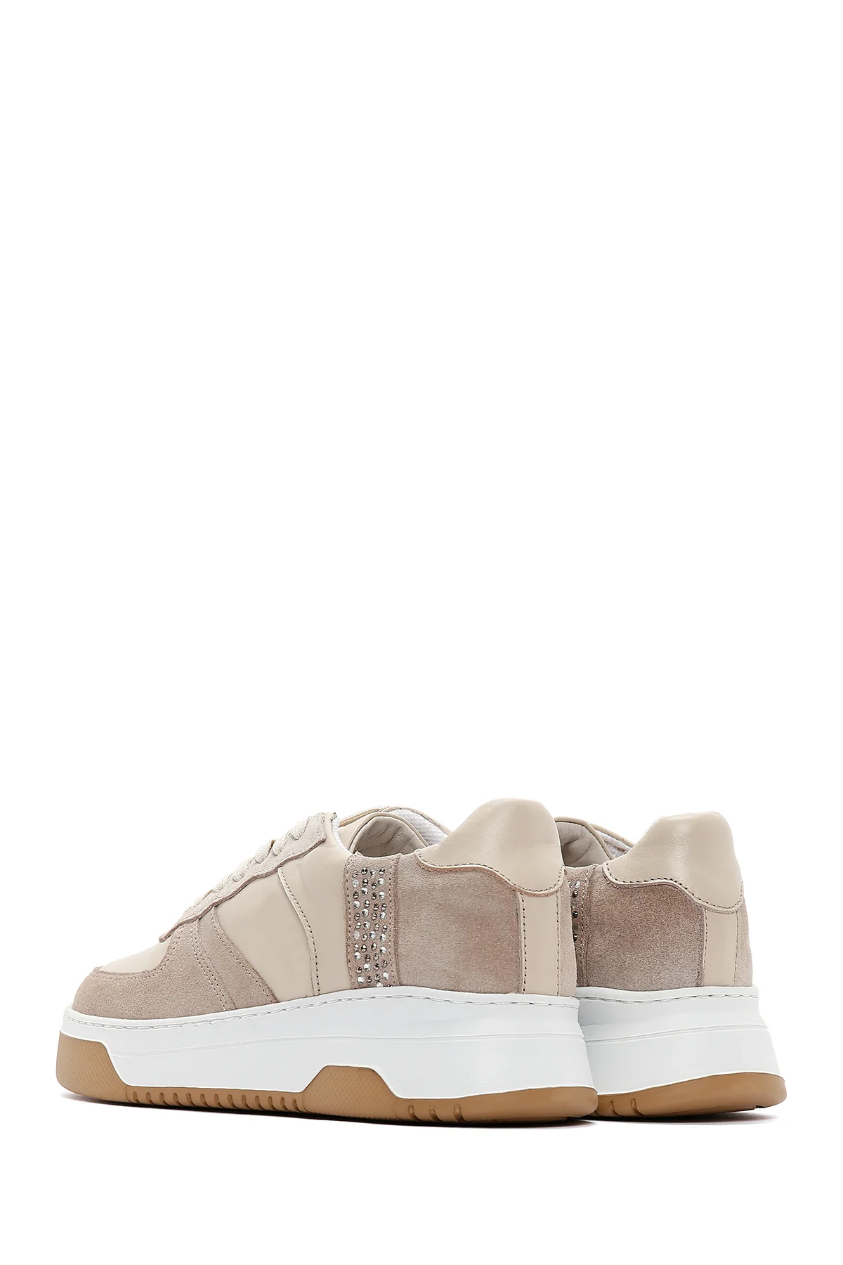 Kadın Bej Süet Deri Detaylı Sneaker - Image 5