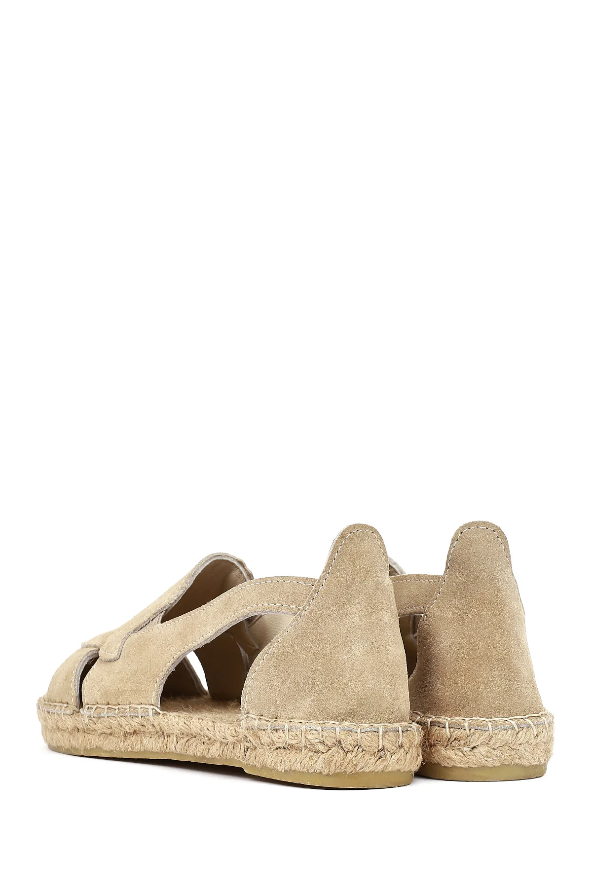 Kadın Bej Süet Deri Espadril Sandalet - Image 6