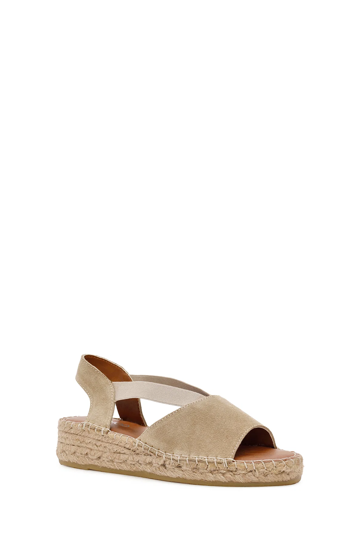 Kadın Bej Süet Deri Espadril Sandalet - Image 6