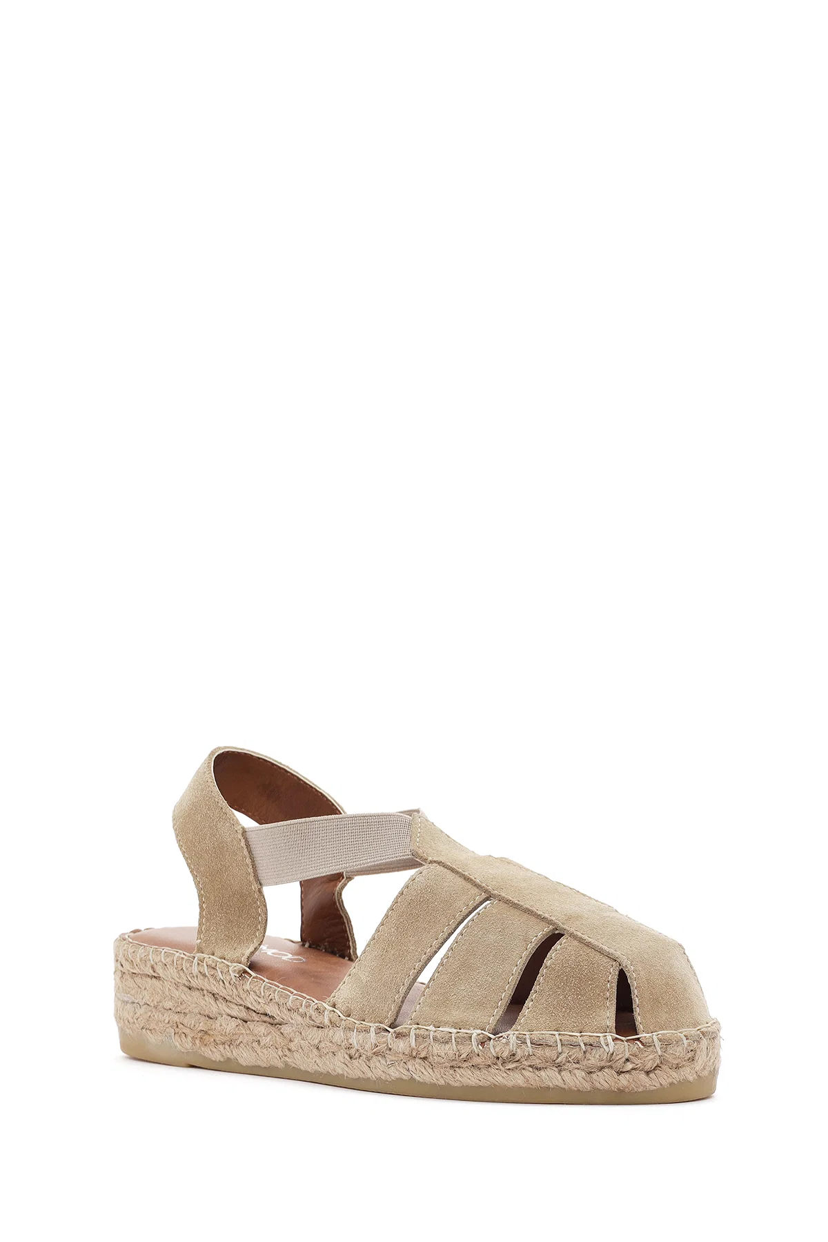 Kadın Bej Süet Deri Espadril Sandalet - Image 6
