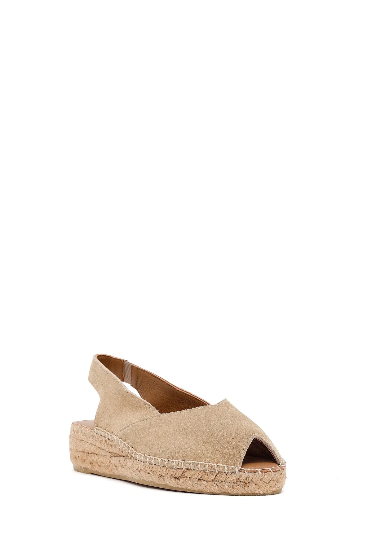 Kadın Bej Süet Deri Espadril Sandalet - Image 7