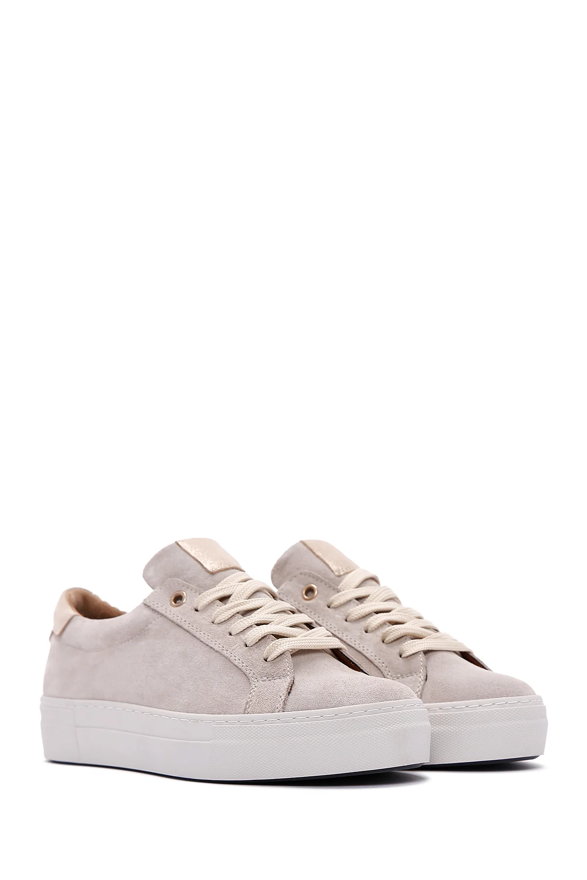 Kadın Bej Süet Deri Kalın Tabanlı Sneaker - Image 3