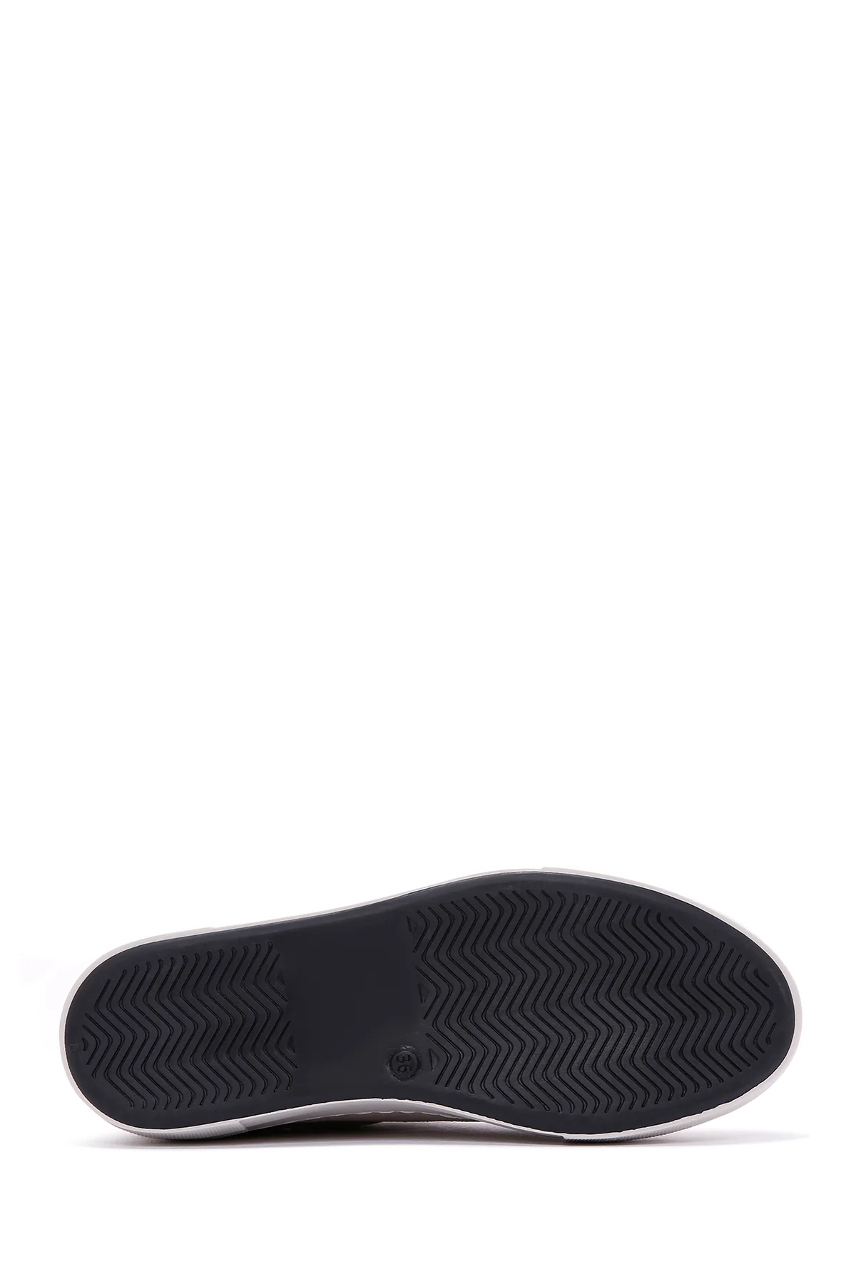 Kadın Bej Süet Deri Kalın Tabanlı Sneaker - Image 4