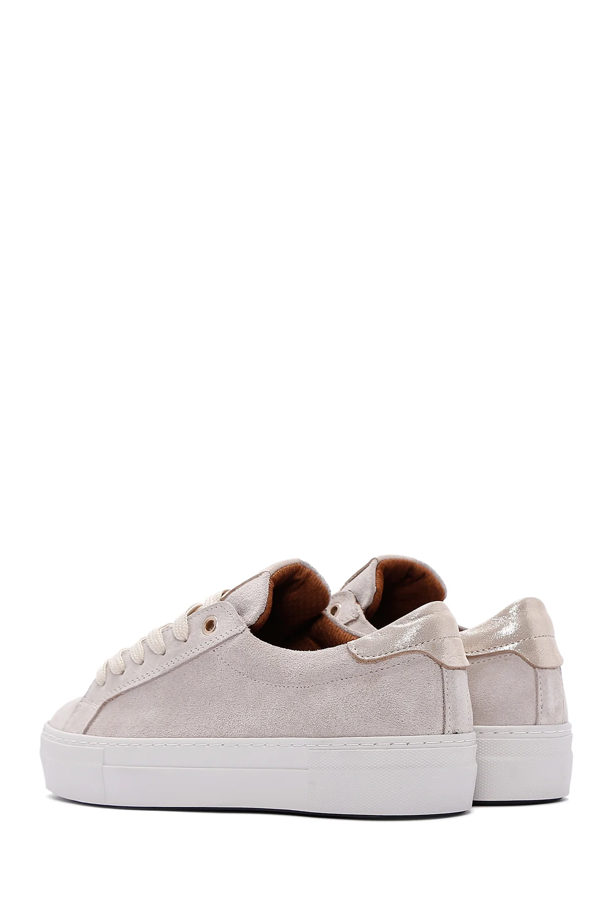 Kadın Bej Süet Deri Kalın Tabanlı Sneaker - Image 5
