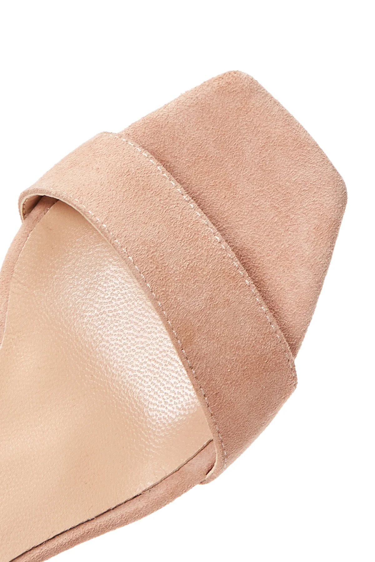 Kadın Bej Süet Deri Kalın Topuklu Sandalet - Image 8
