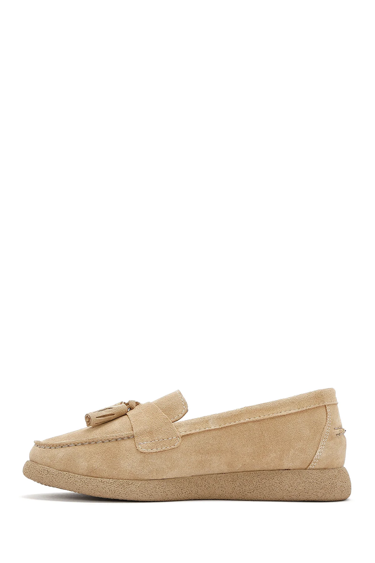 Kadın Bej Süet Deri Konfor Loafer - Image 3