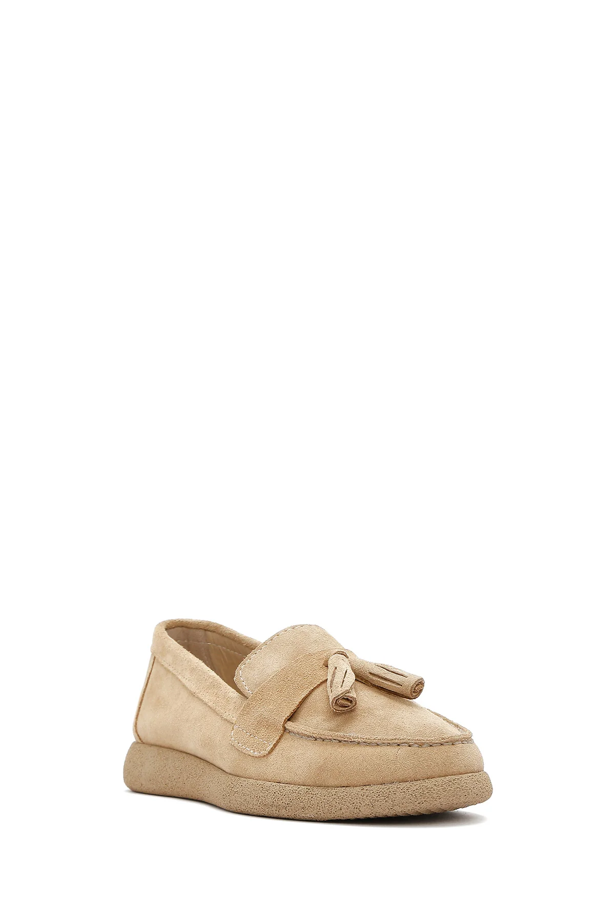 Kadın Bej Süet Deri Konfor Loafer - Image 7