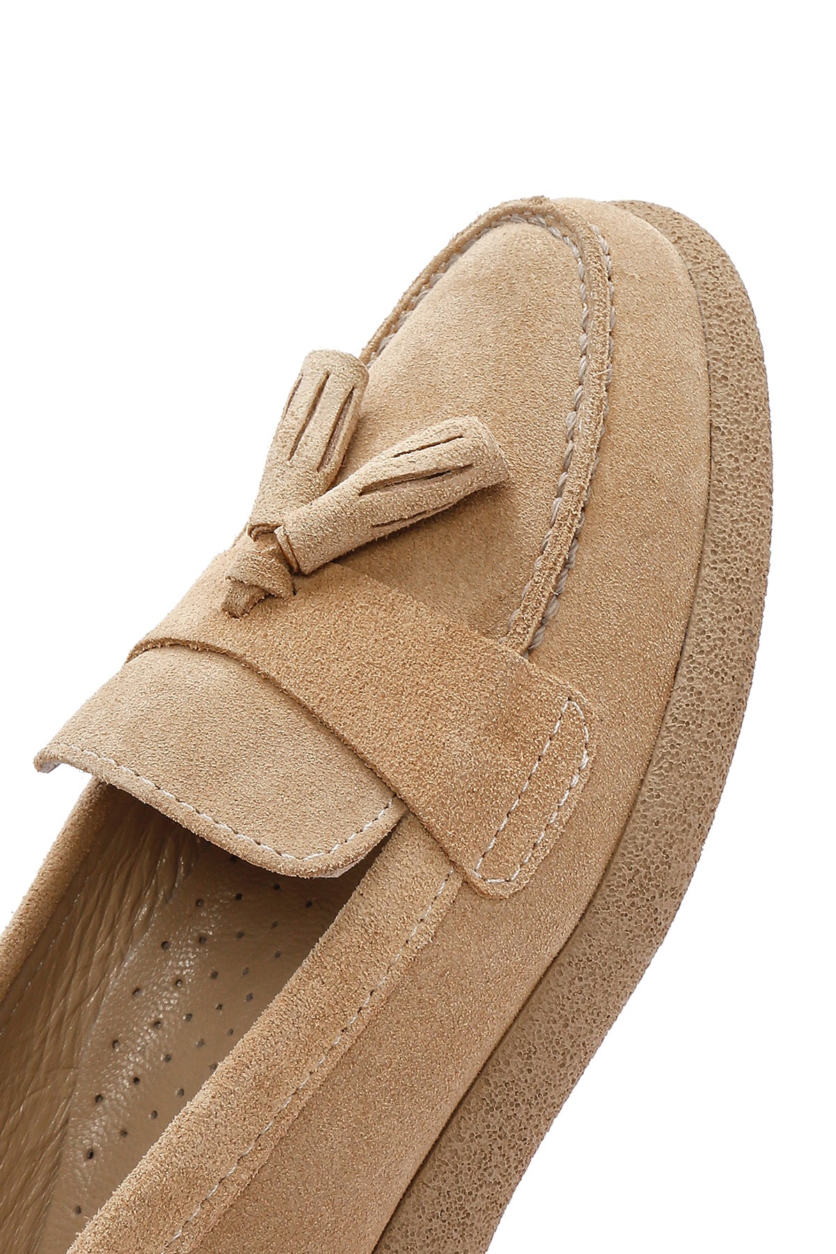 Kadın Bej Süet Deri Konfor Loafer - Image 8