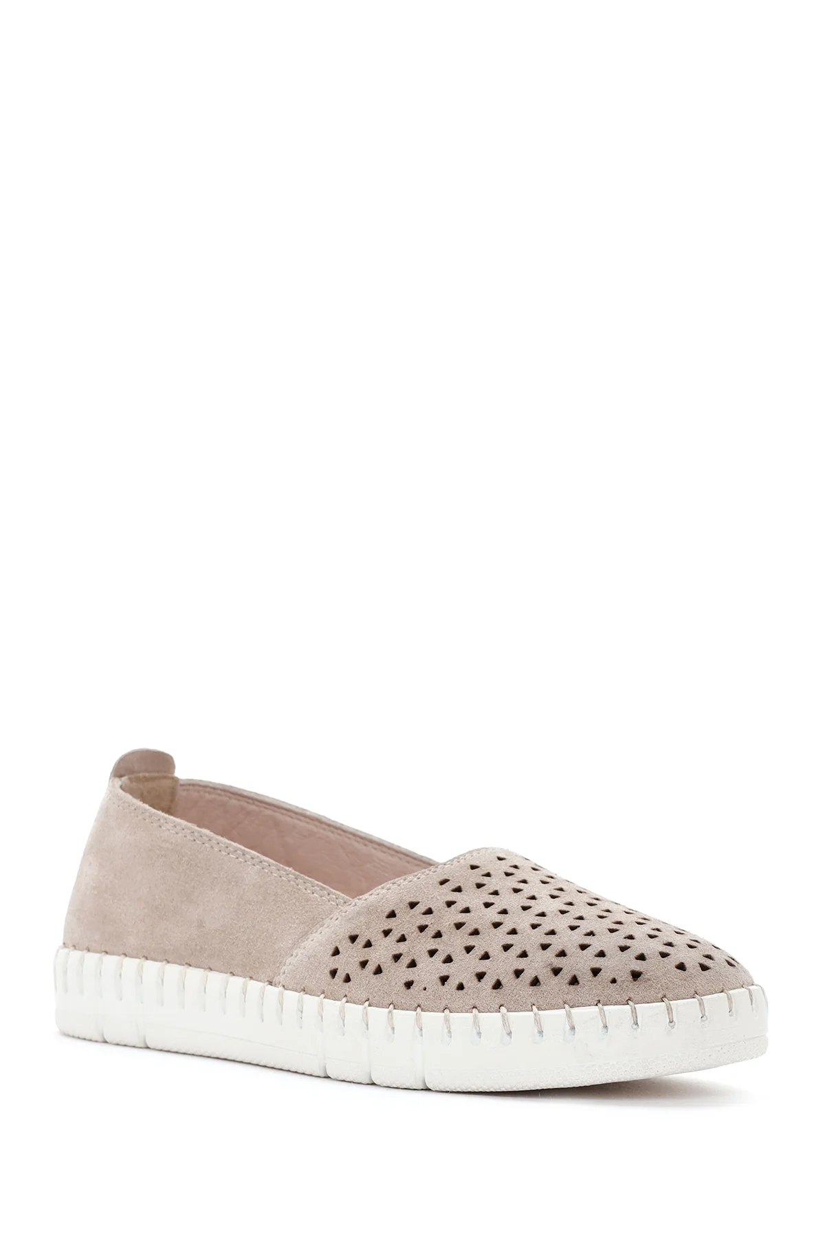 Kadın Bej Süet Deri Konfor Loafer - Image 7