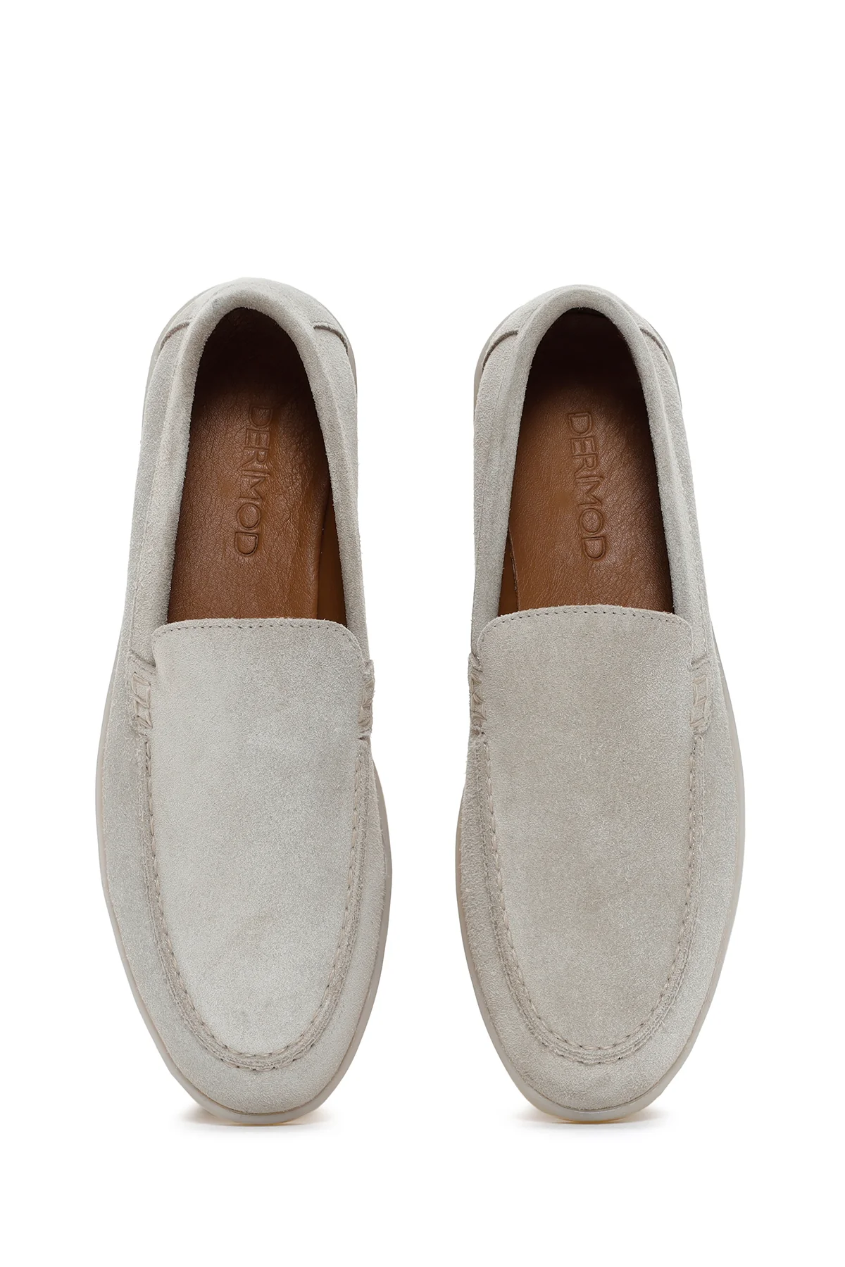Kadın Bej Süet Deri Loafer - Image 6