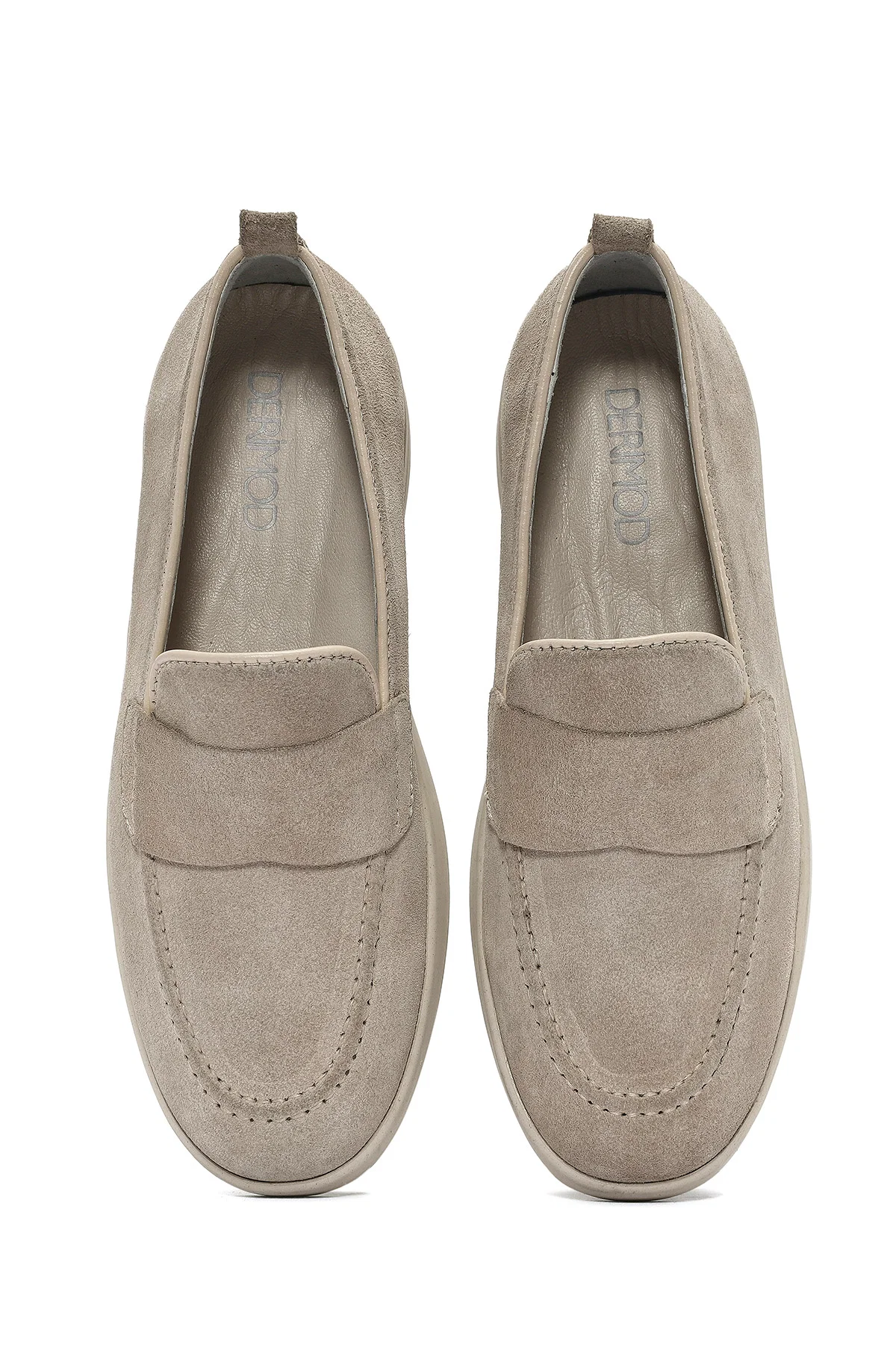 Kadın Bej Süet Deri Loafer - Image 6