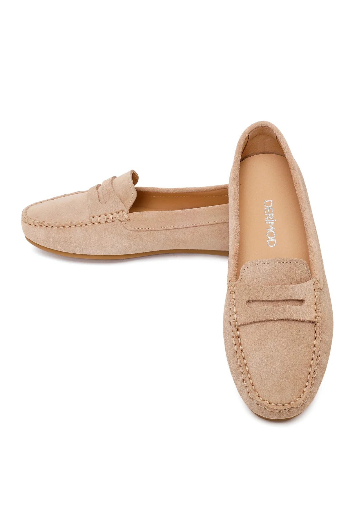 Kadın Bej Süet Deri Loafer - Image 10