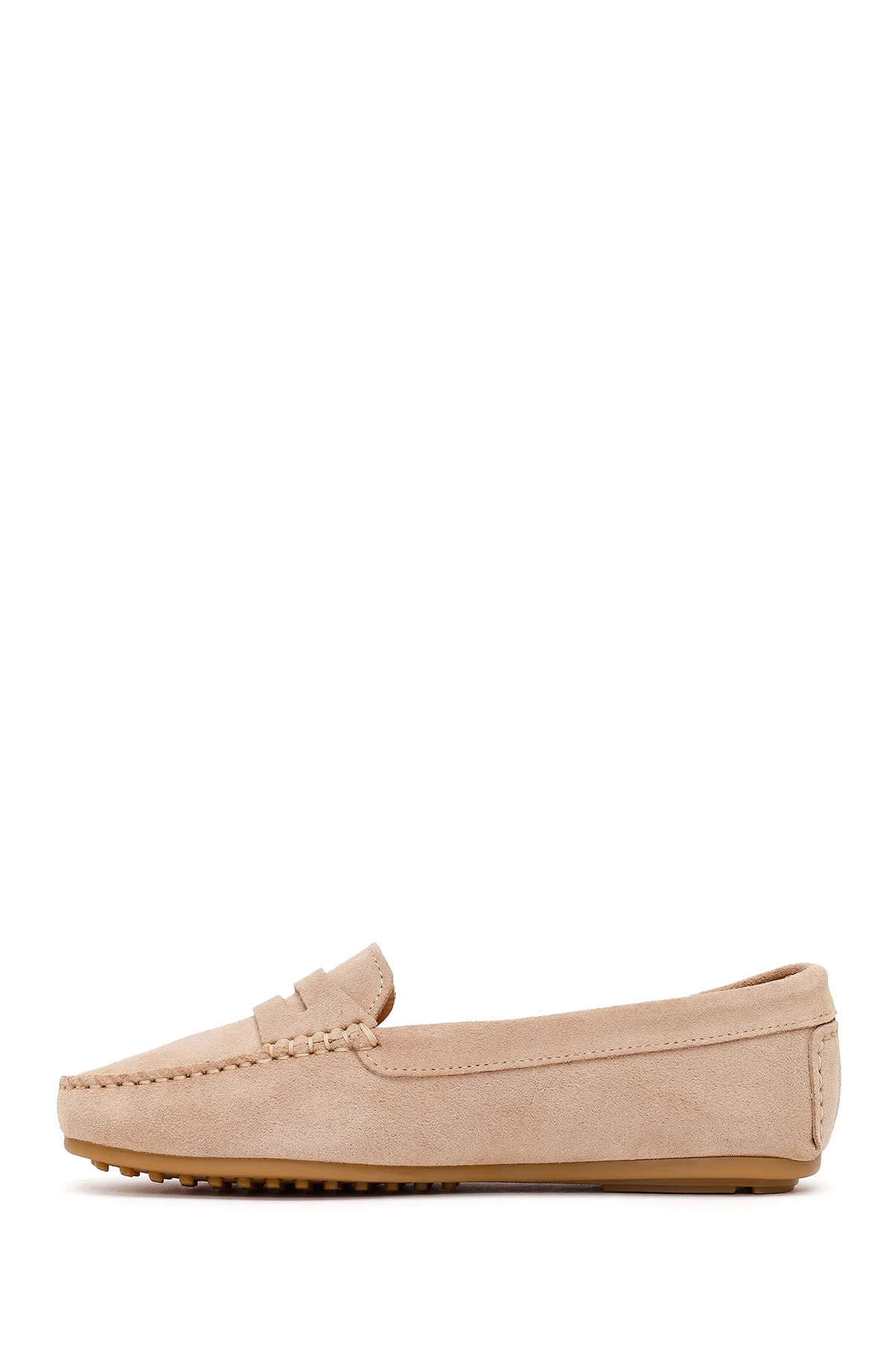Kadın Bej Süet Deri Loafer - Image 3
