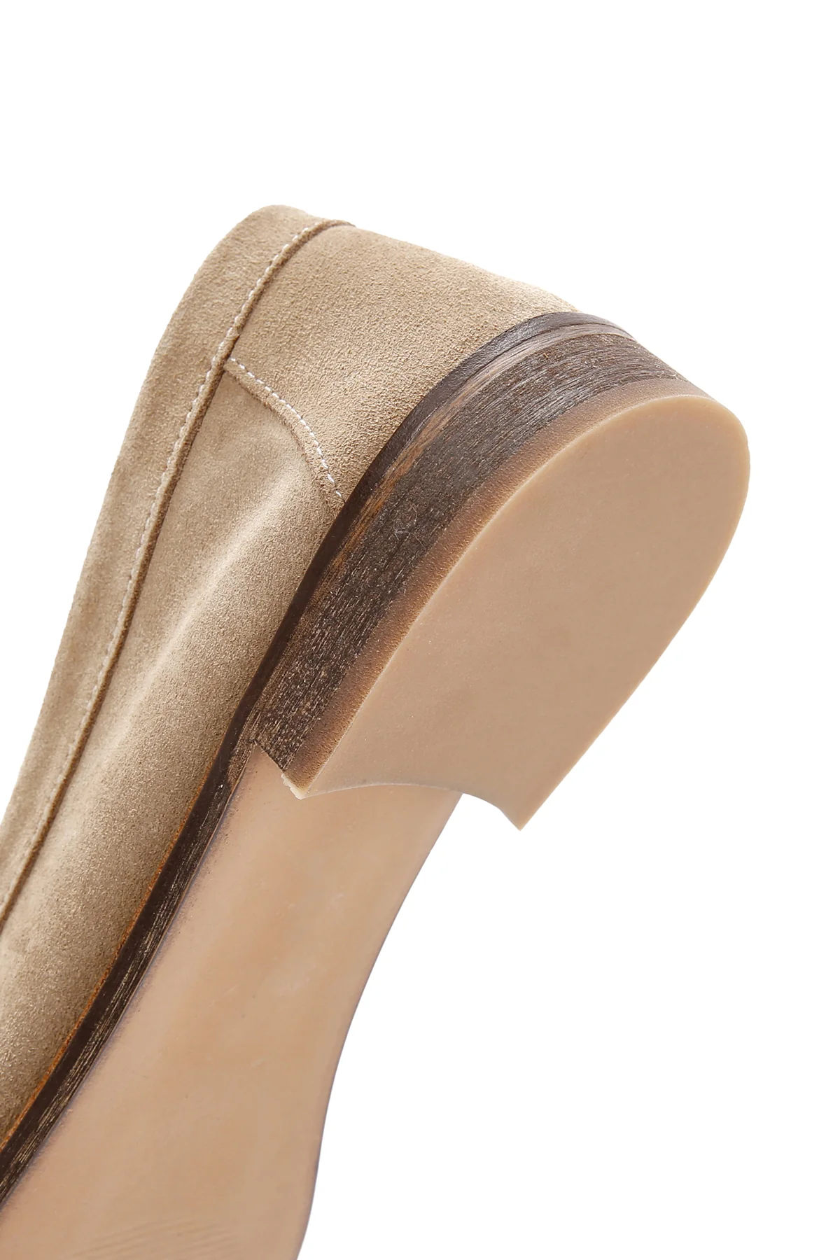 Kadın Bej Süet Deri Maskülen Loafer - Image 9