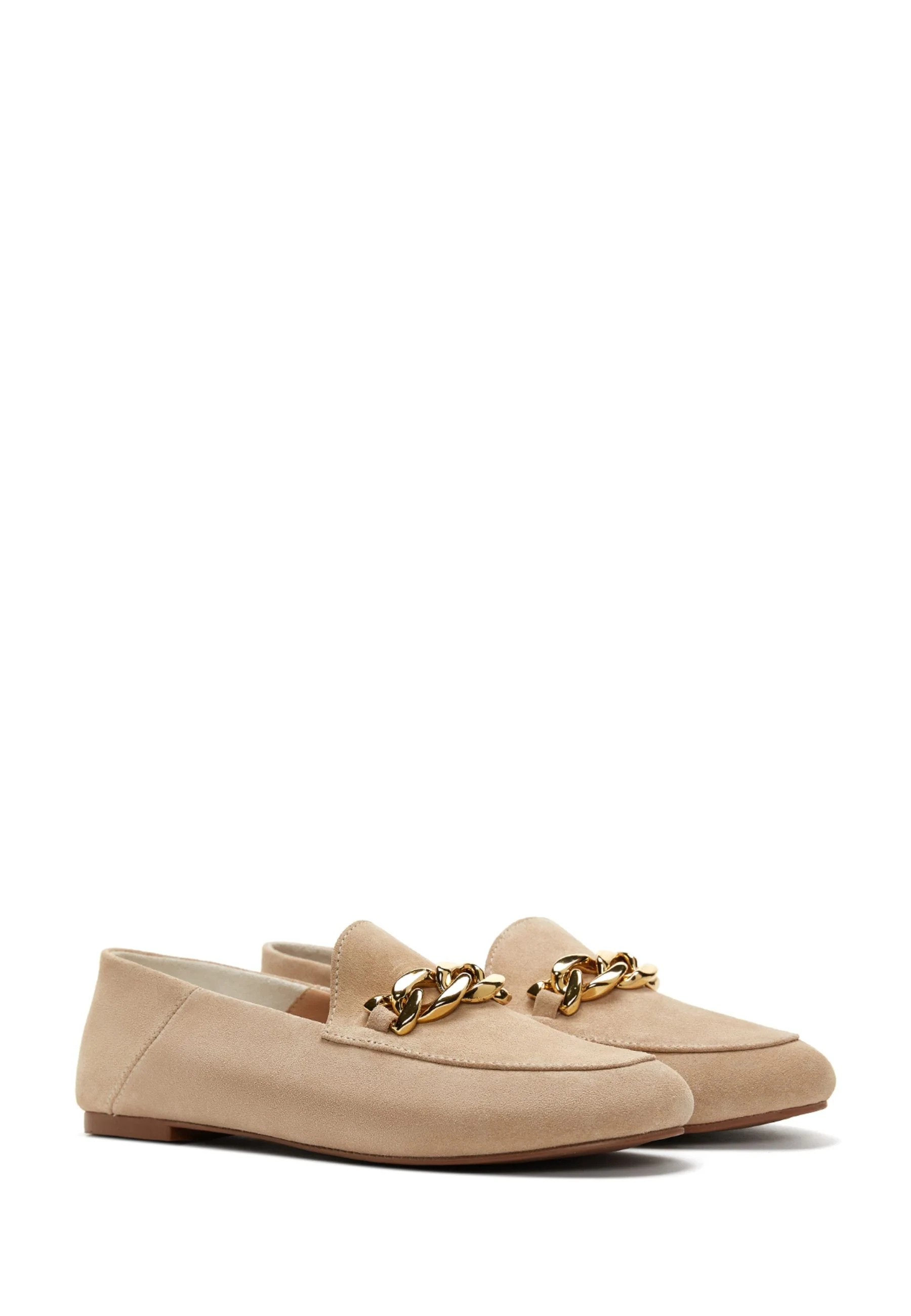 Kadın Bej Süet Deri Maskülen Loafer - Image 2