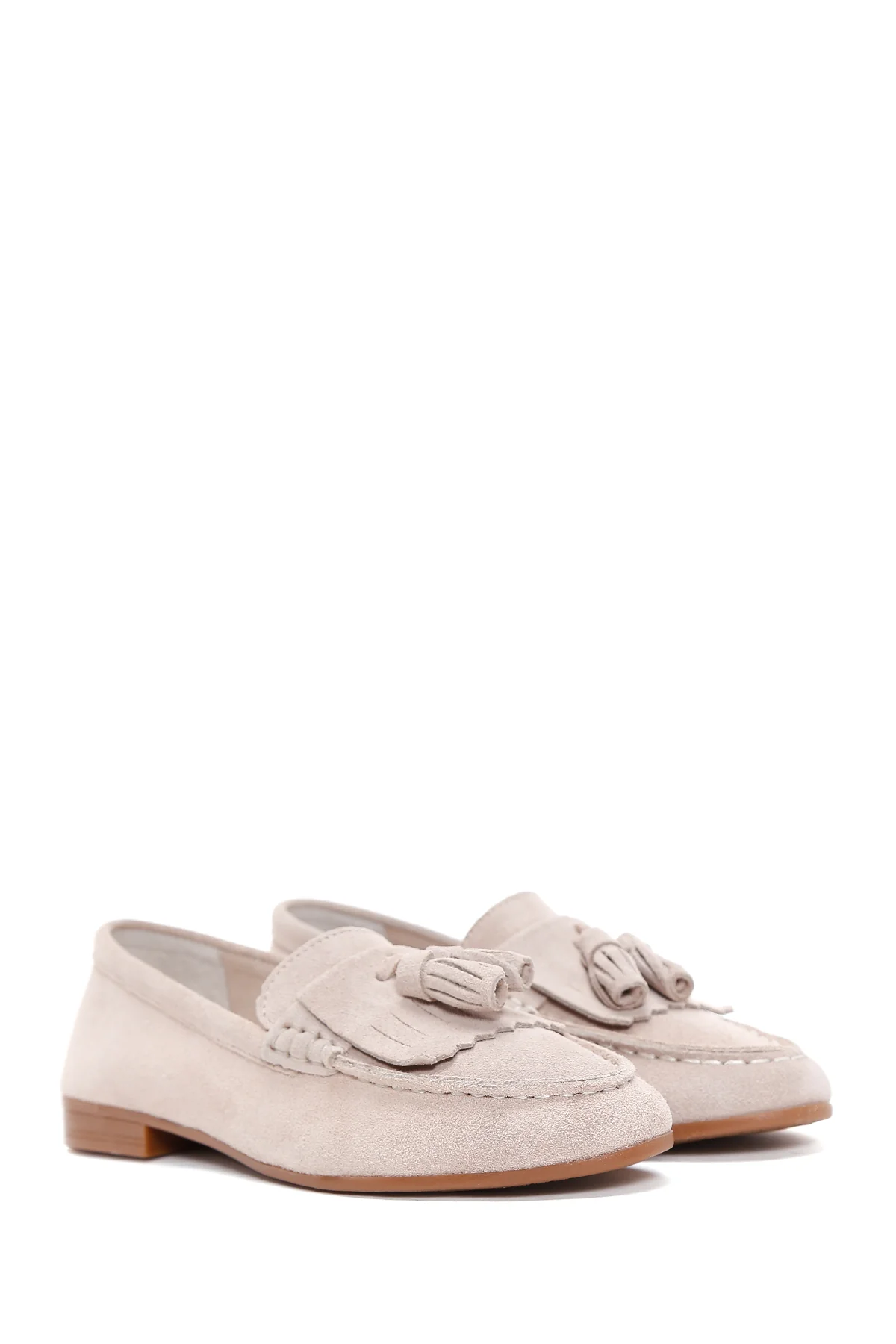 Kadın Bej Süet Deri Maskülen Loafer - Image 3