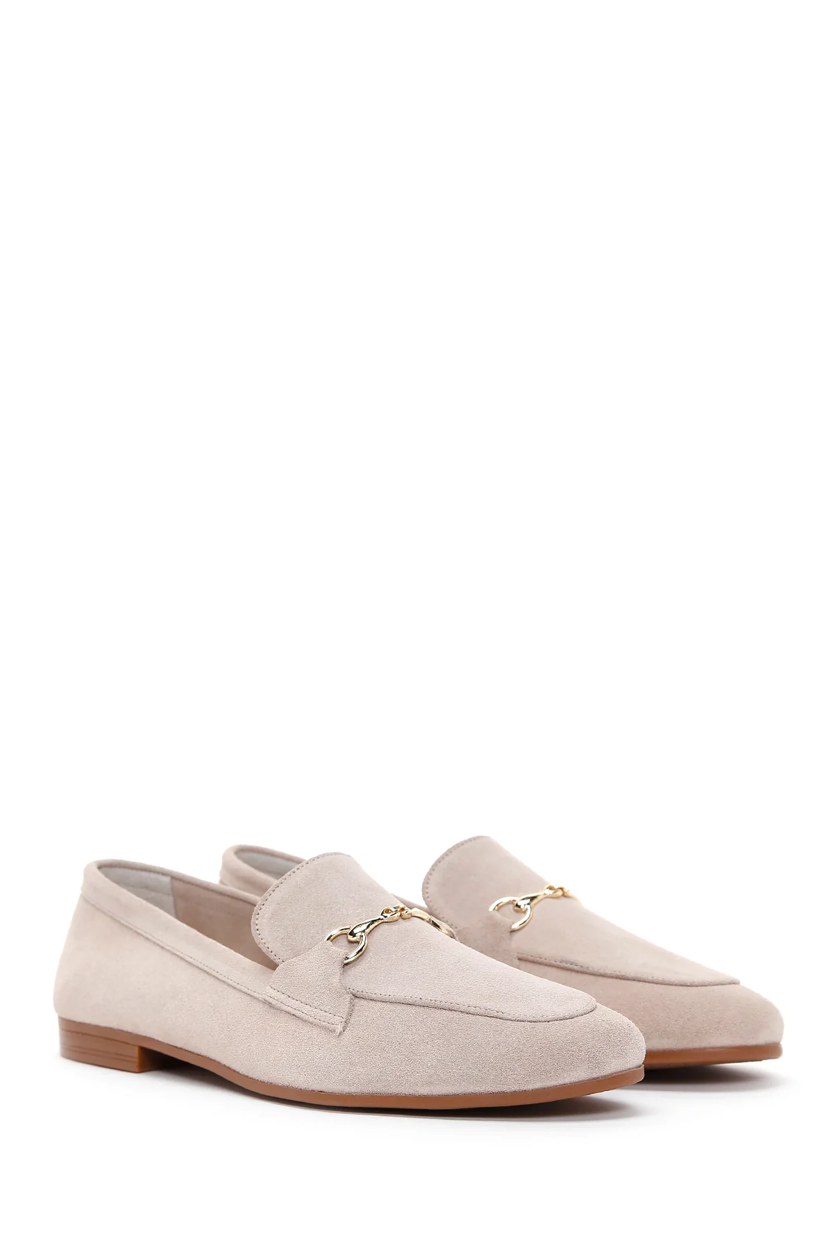 Kadın Bej Süet Deri Maskülen Loafer - Image 3