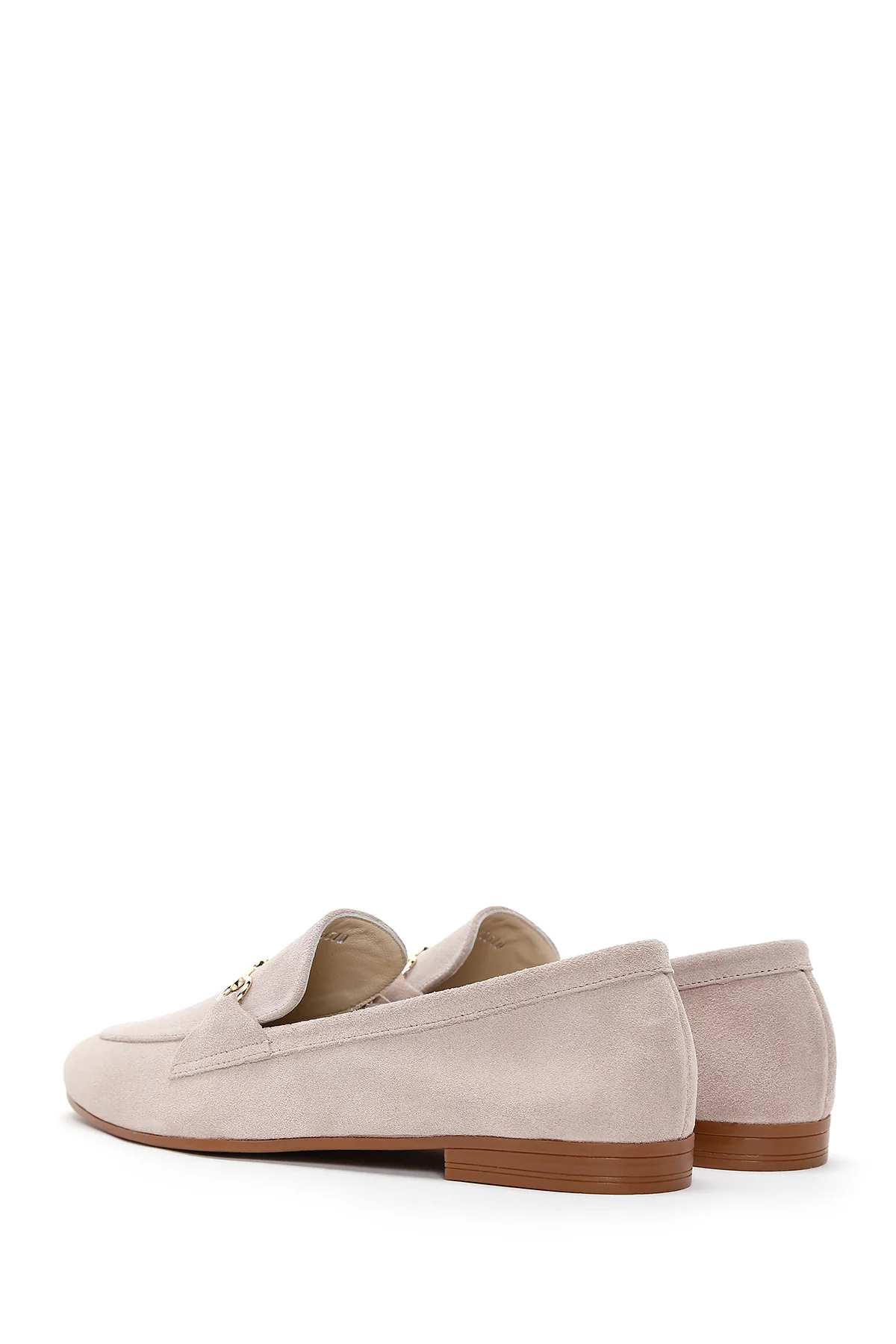 Kadın Bej Süet Deri Maskülen Loafer - Image 5
