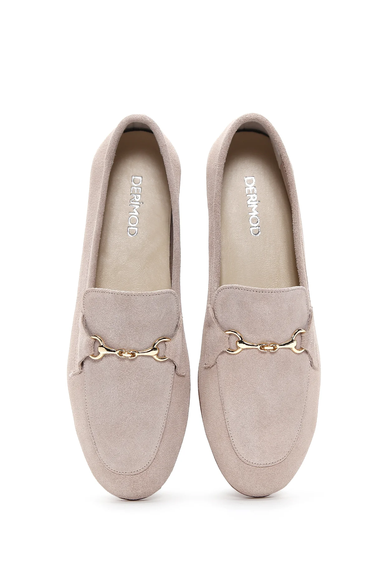 Kadın Bej Süet Deri Maskülen Loafer - Image 6