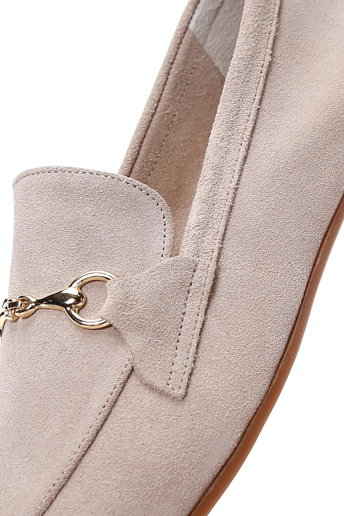 Kadın Bej Süet Deri Maskülen Loafer - Image 7