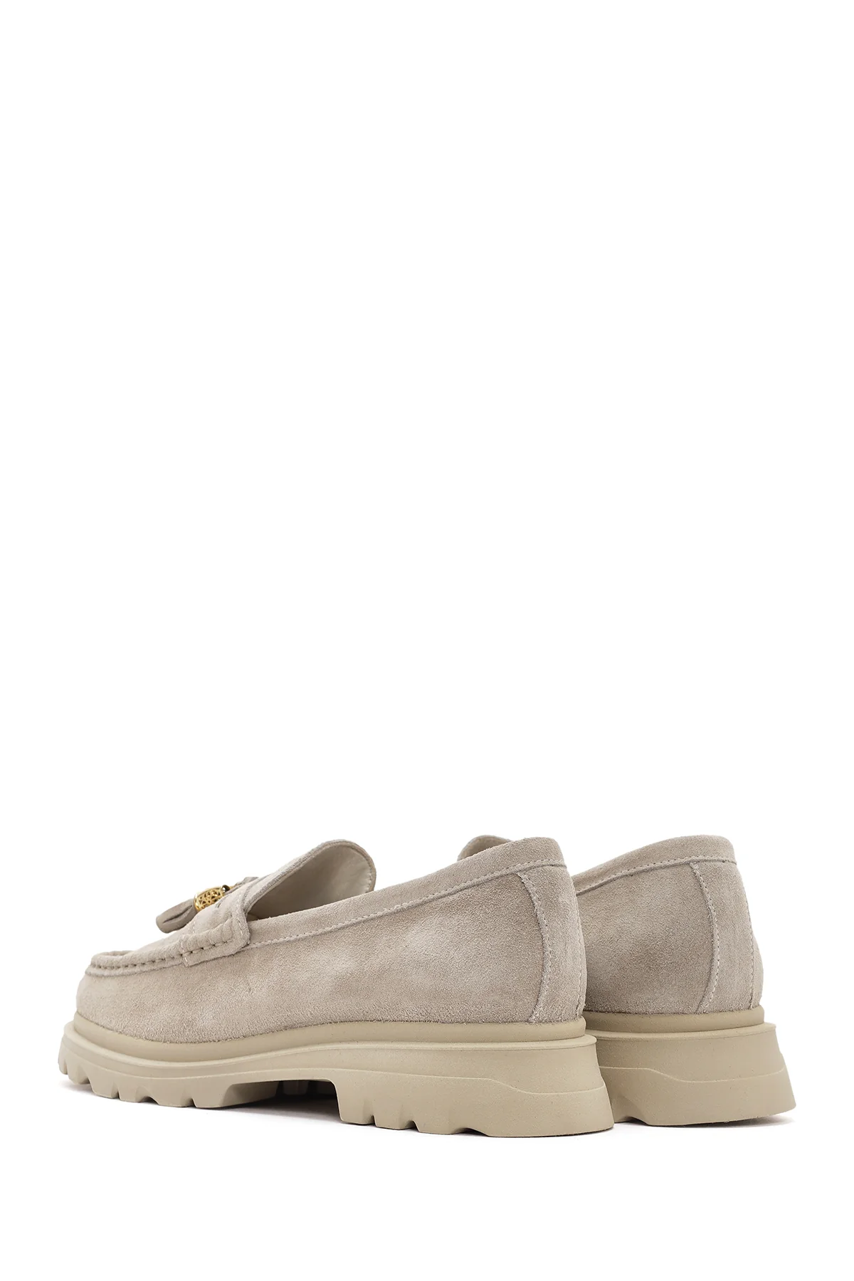 Kadın Bej Süet Deri Maskülen Loafer - Image 5