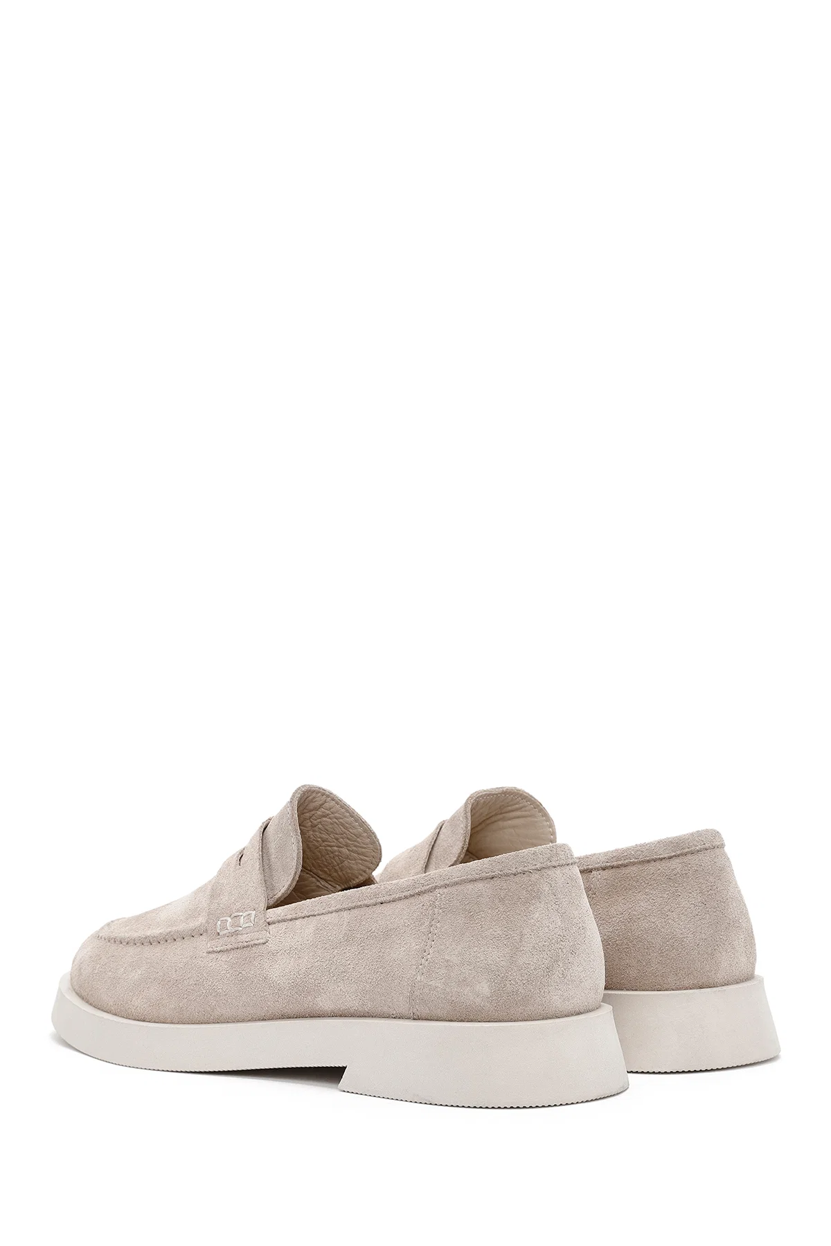 Kadın Bej Süet Deri Maskülen Loafer - Image 5