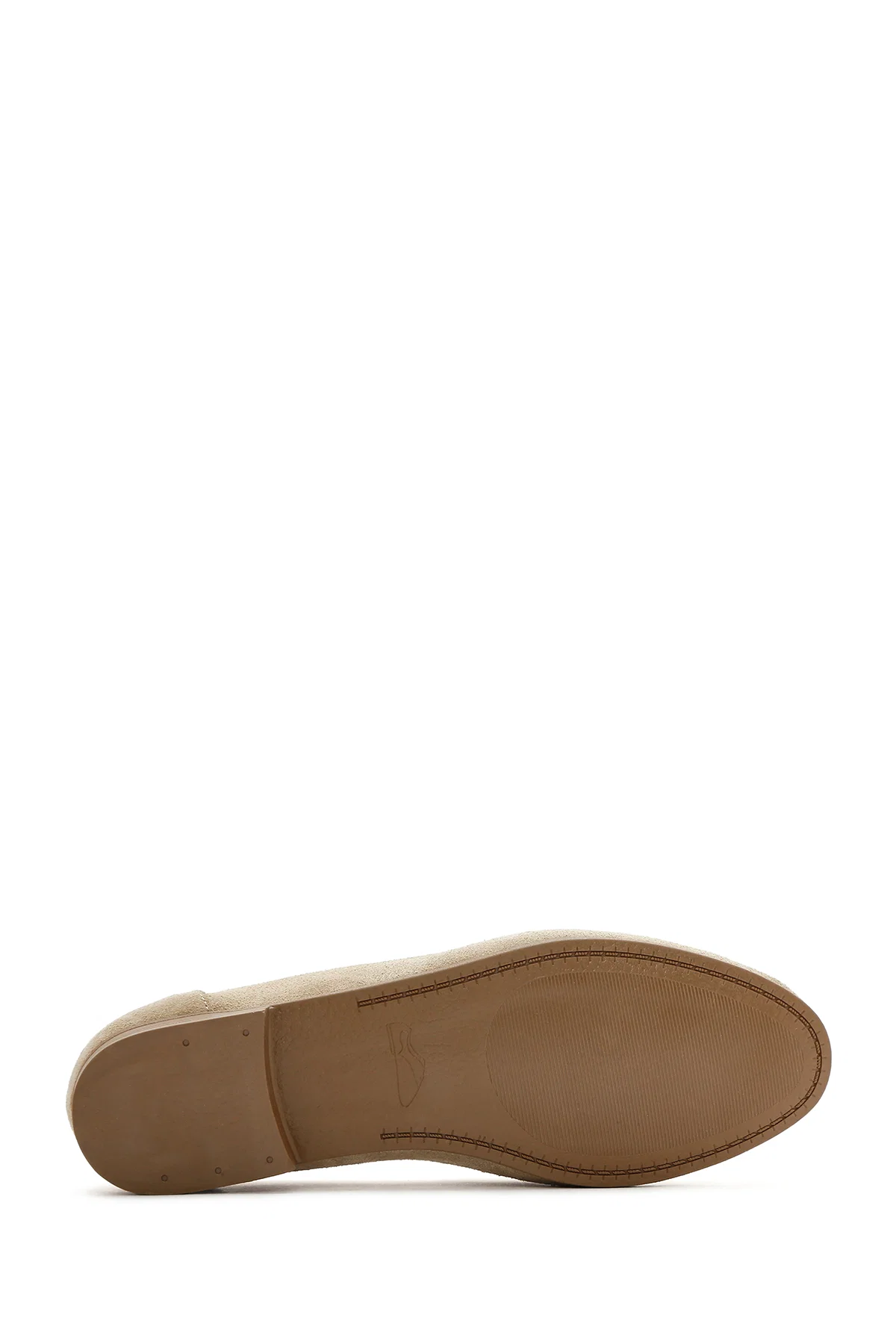 Kadın Bej Süet Deri Maskülen Loafer - Image 4