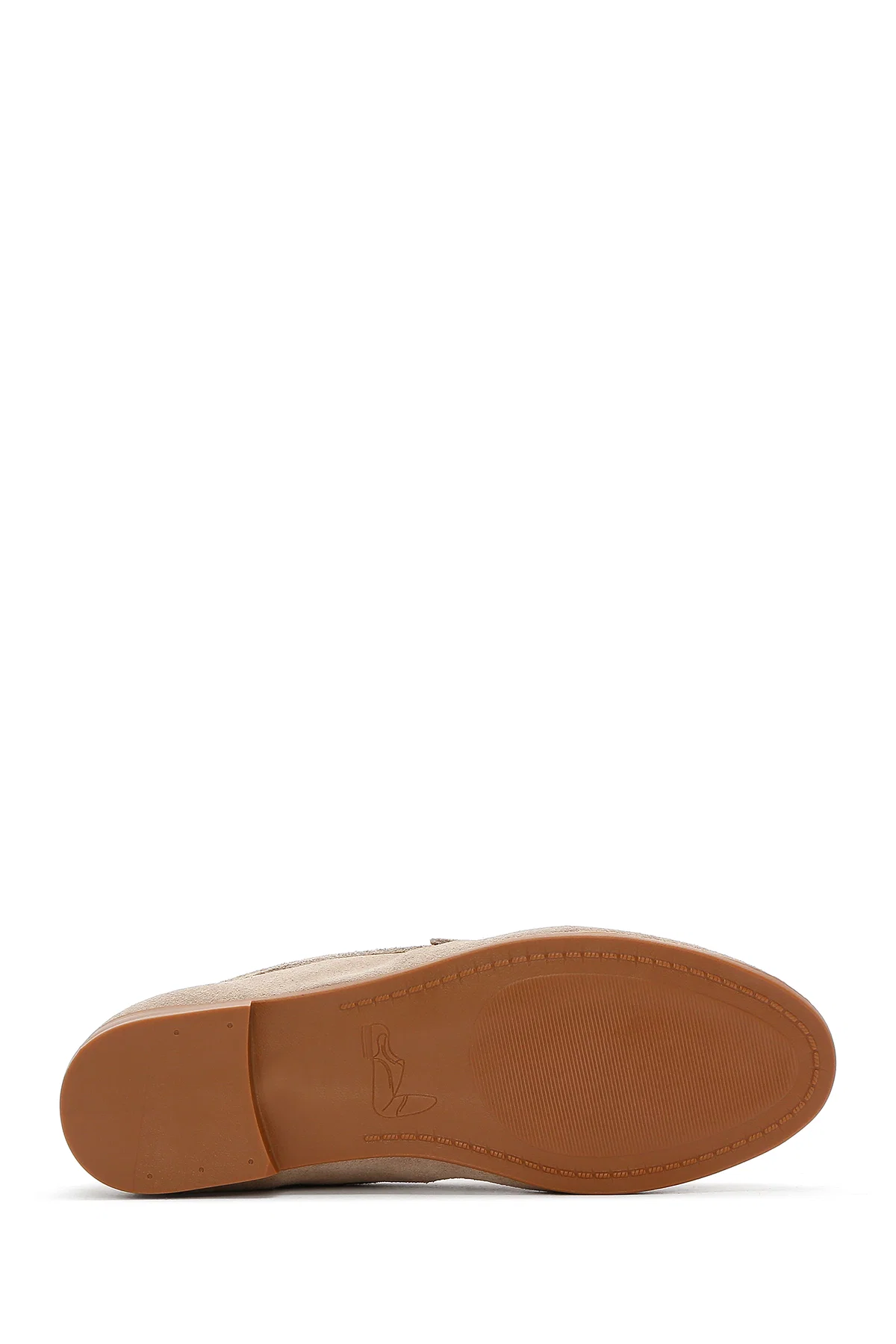 Kadın Bej Süet Deri Maskülen Loafer - Image 4