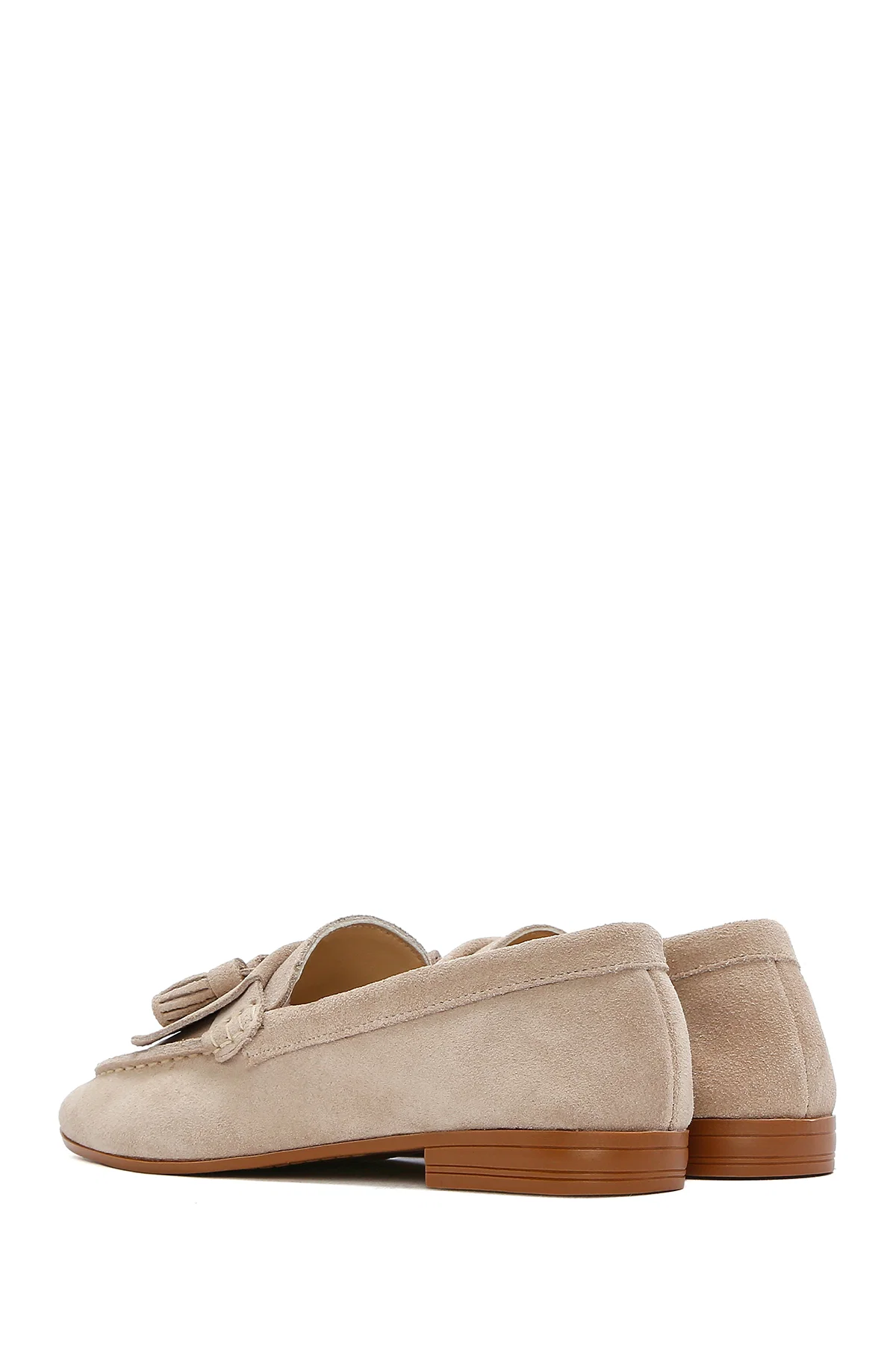 Kadın Bej Süet Deri Maskülen Loafer - Image 5