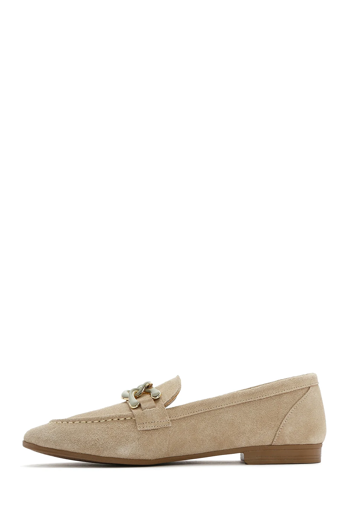 Kadın Bej Süet Deri Maskülen Loafer - Image 3