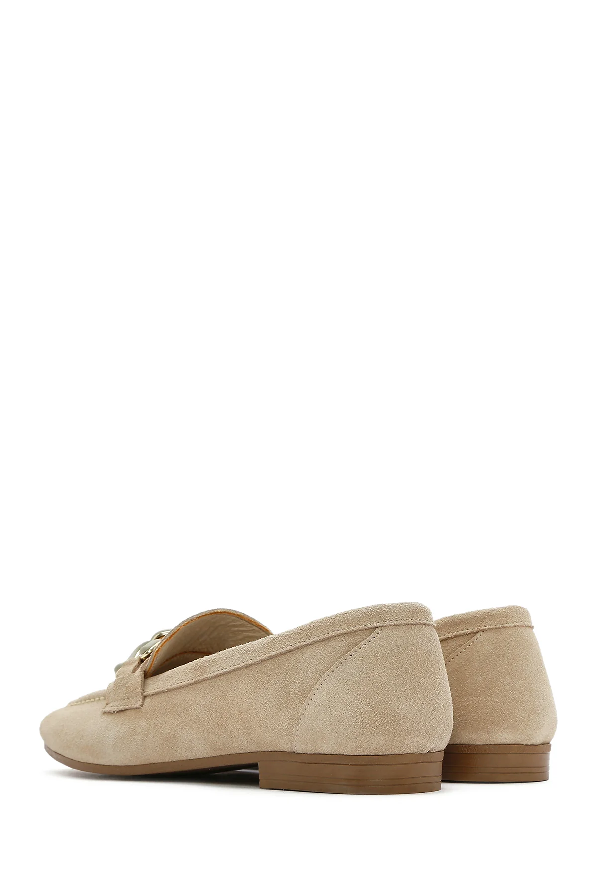 Kadın Bej Süet Deri Maskülen Loafer - Image 6