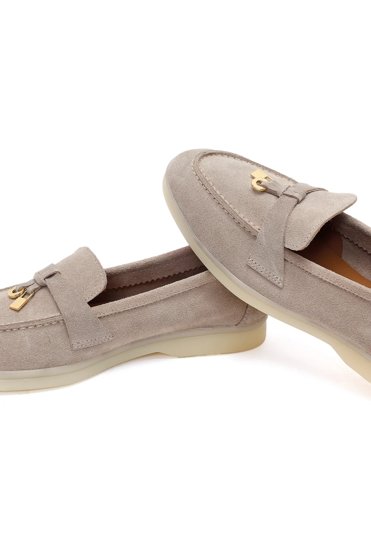 Kadın Bej Süet Deri Maskülen Loafer - Image 10
