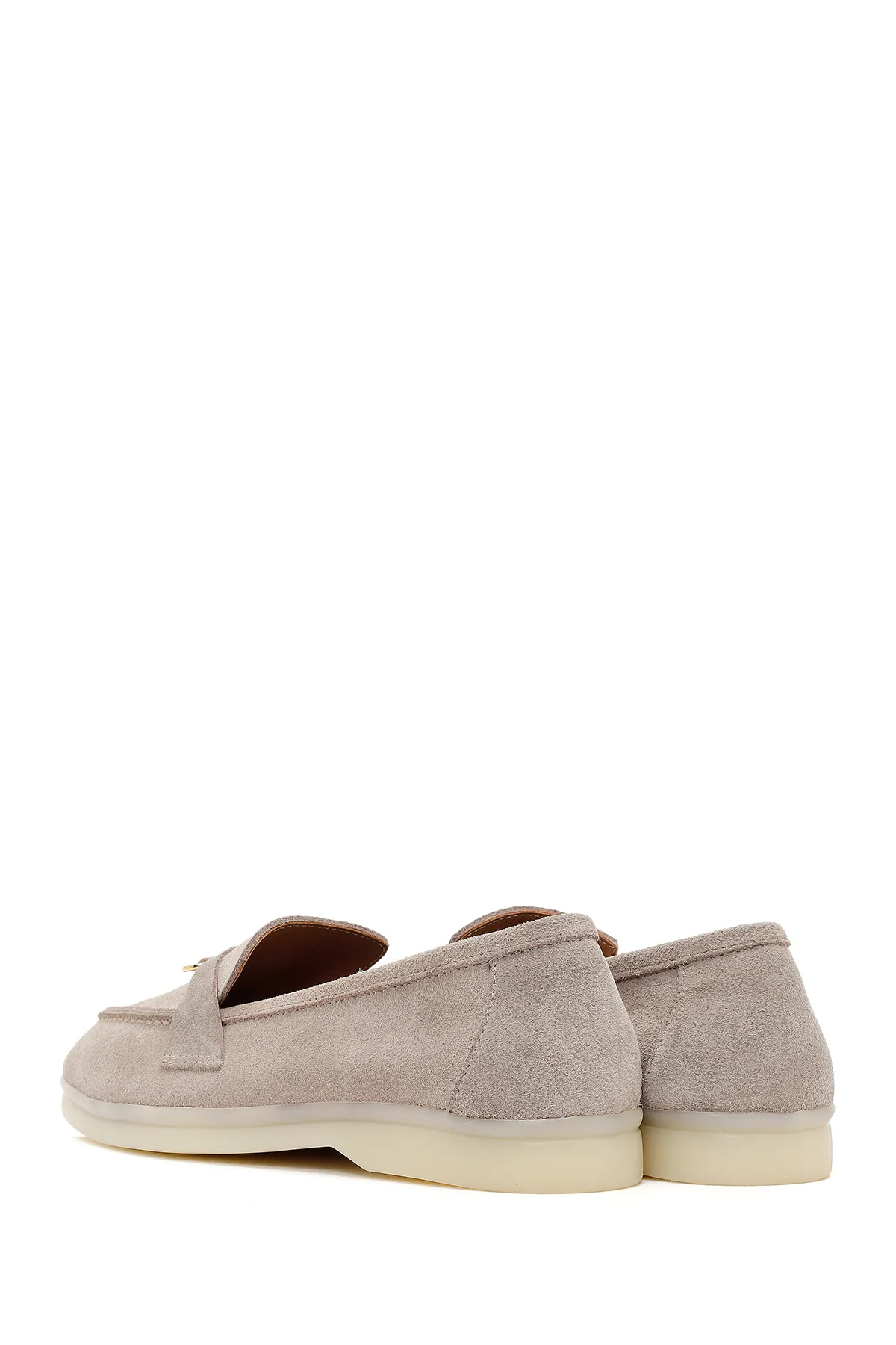Kadın Bej Süet Deri Maskülen Loafer - Image 6