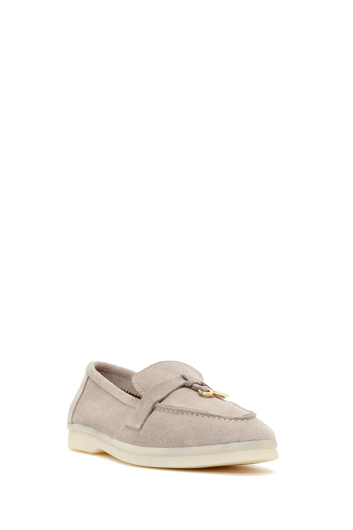 Kadın Bej Süet Deri Maskülen Loafer - Image 7